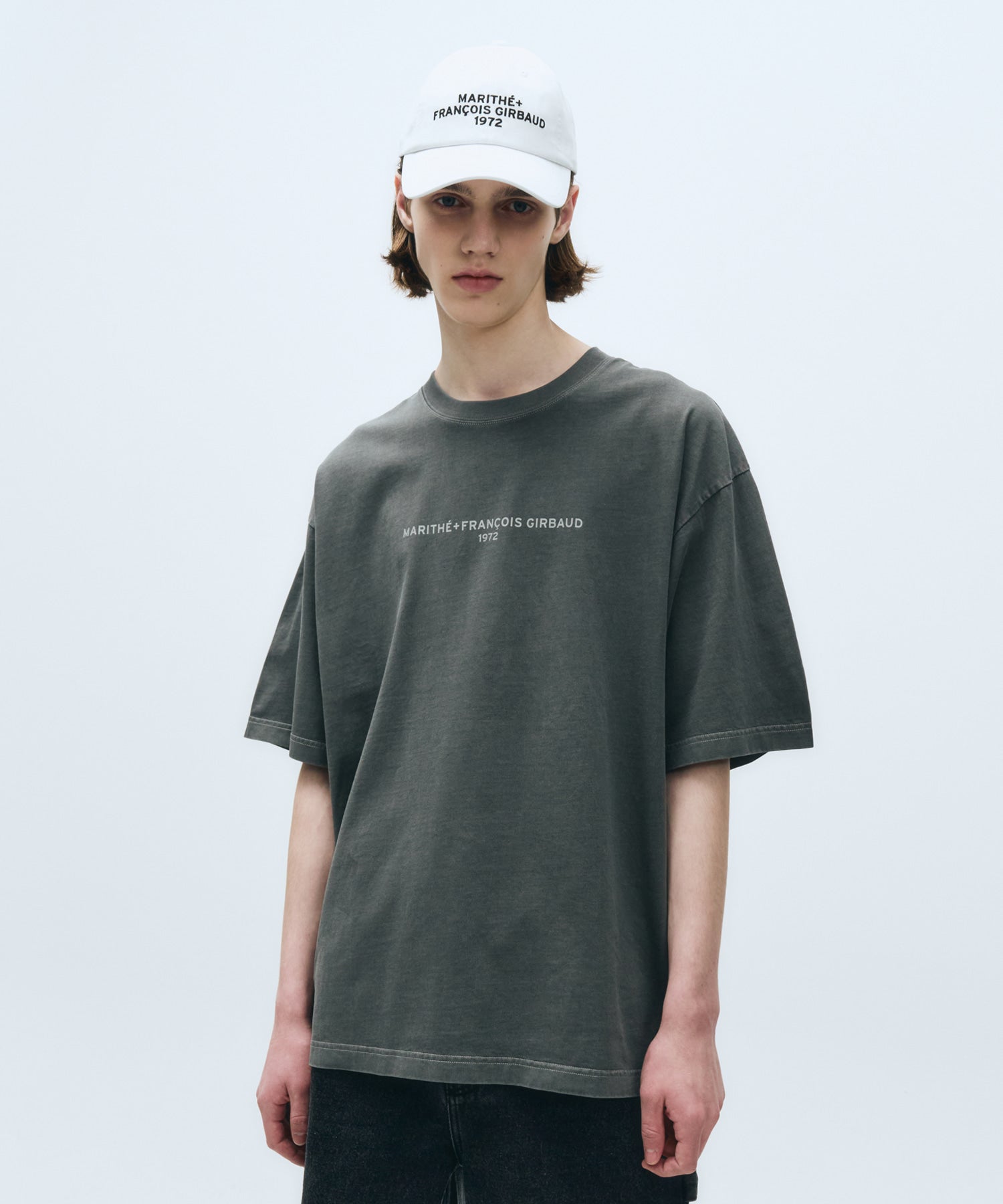 Marithe & Francois Girbaud - Lettering Logo Pigment Oversized Tee (Charcoal) product image 1 | TRAB K-Fashion Australia