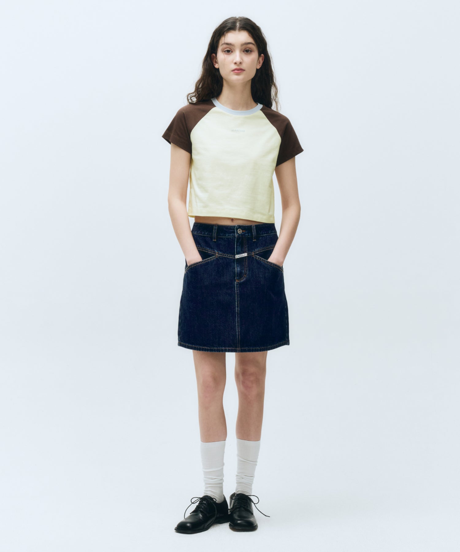 Marithe & Francois Girbaud - 2-tone Raglan Crop Tee (Brown) product image 4 | TRAB K-Fashion Australia