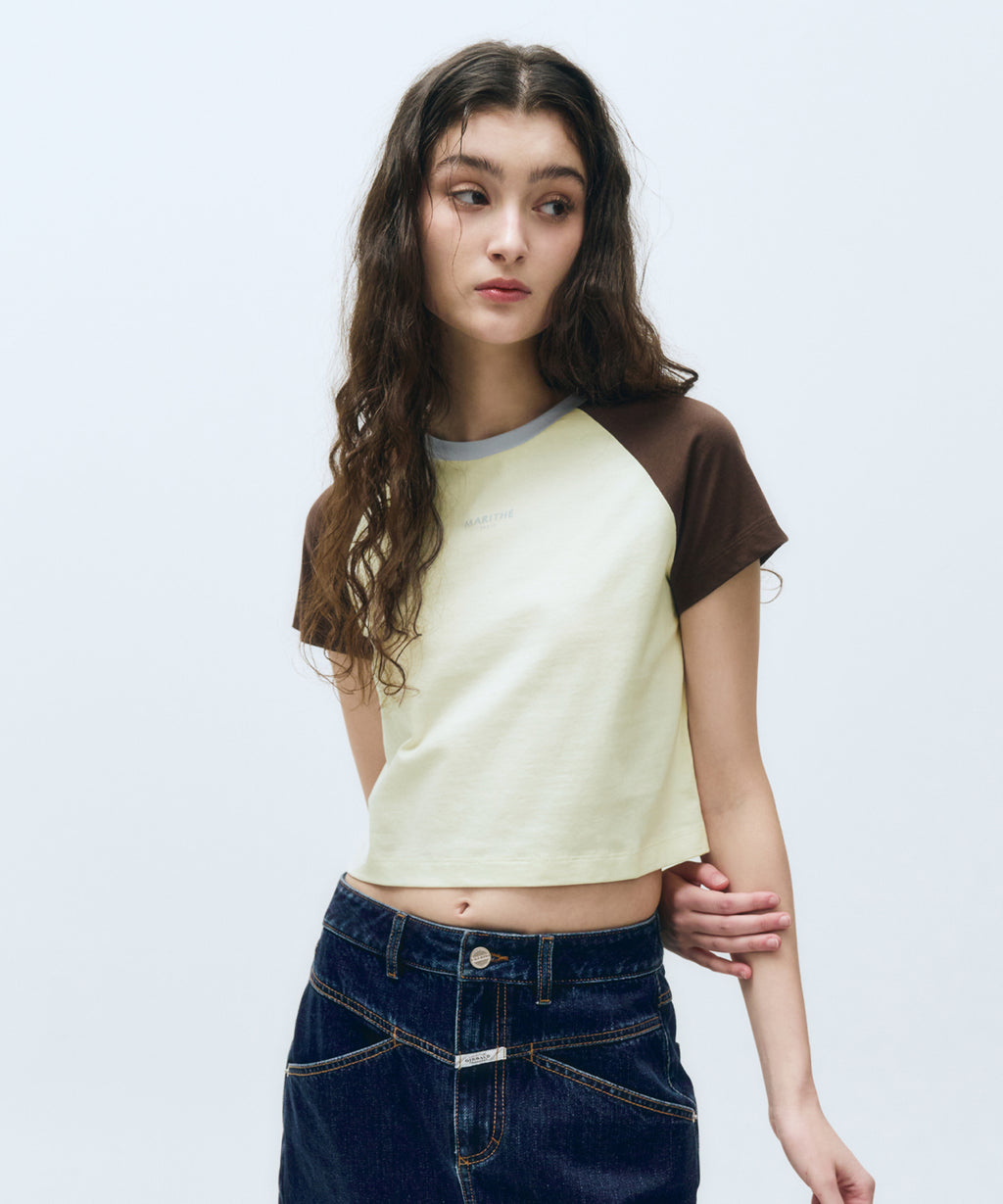 Marithe & Francois Girbaud - 2-tone Raglan Crop Tee (Brown) product image 1 | TRAB K-Fashion Australia