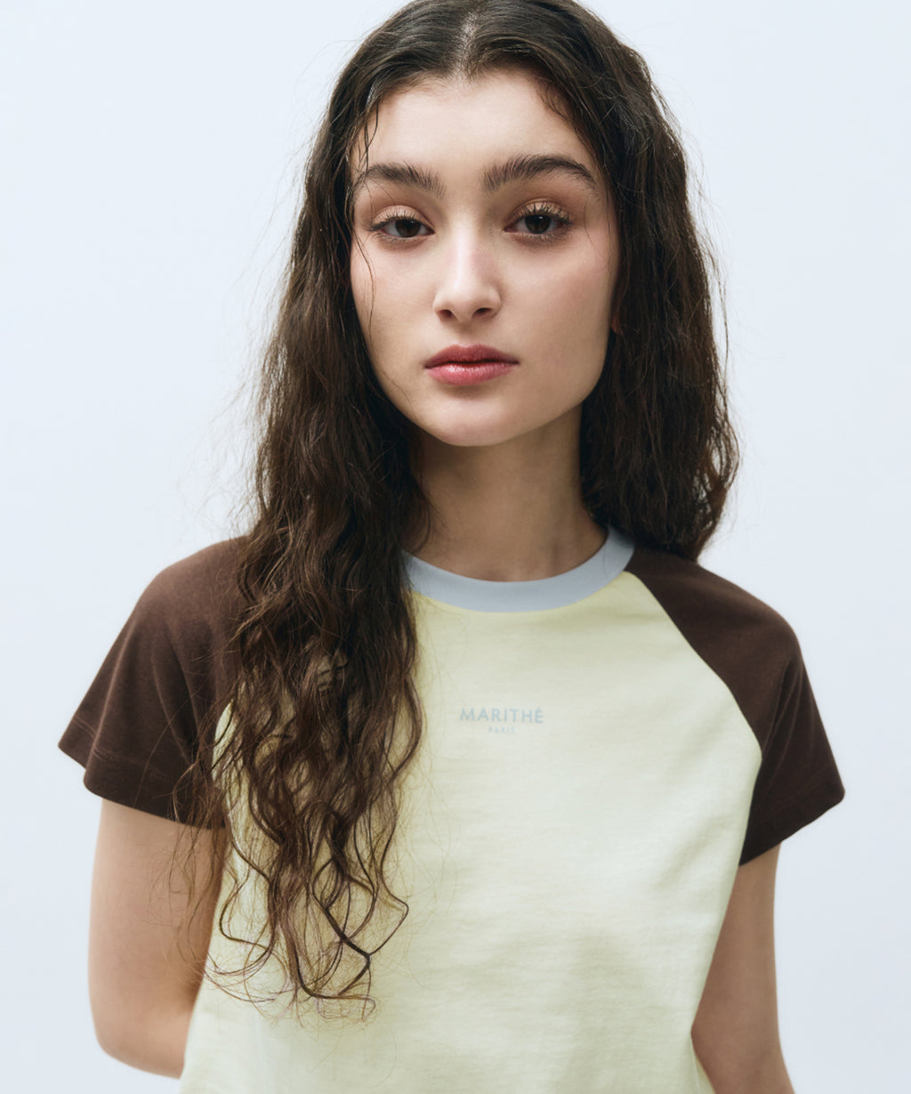 Marithe & Francois Girbaud - 2-tone Raglan Crop Tee (Brown) product image 2 | TRAB K-Fashion Australia