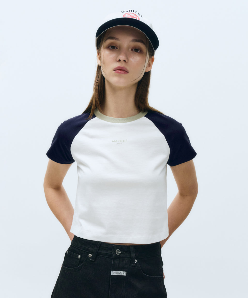 Marithe & Francois Girbaud - 2-tone Raglan Crop Tee (Navy) product image 1 | TRAB K-Fashion Australia