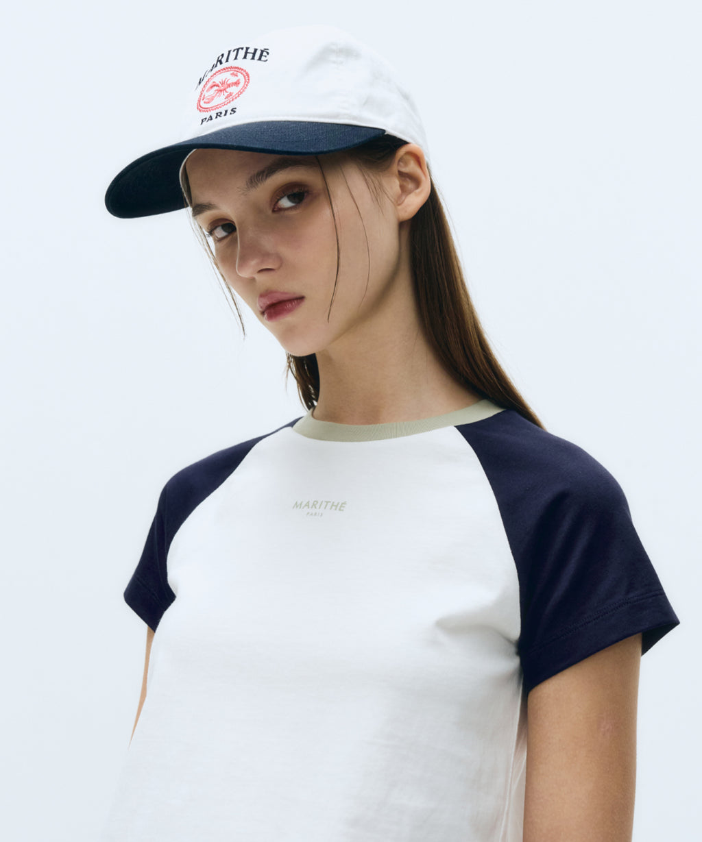 Marithe & Francois Girbaud - 2-tone Raglan Crop Tee (Navy) product image 2 | TRAB K-Fashion Australia