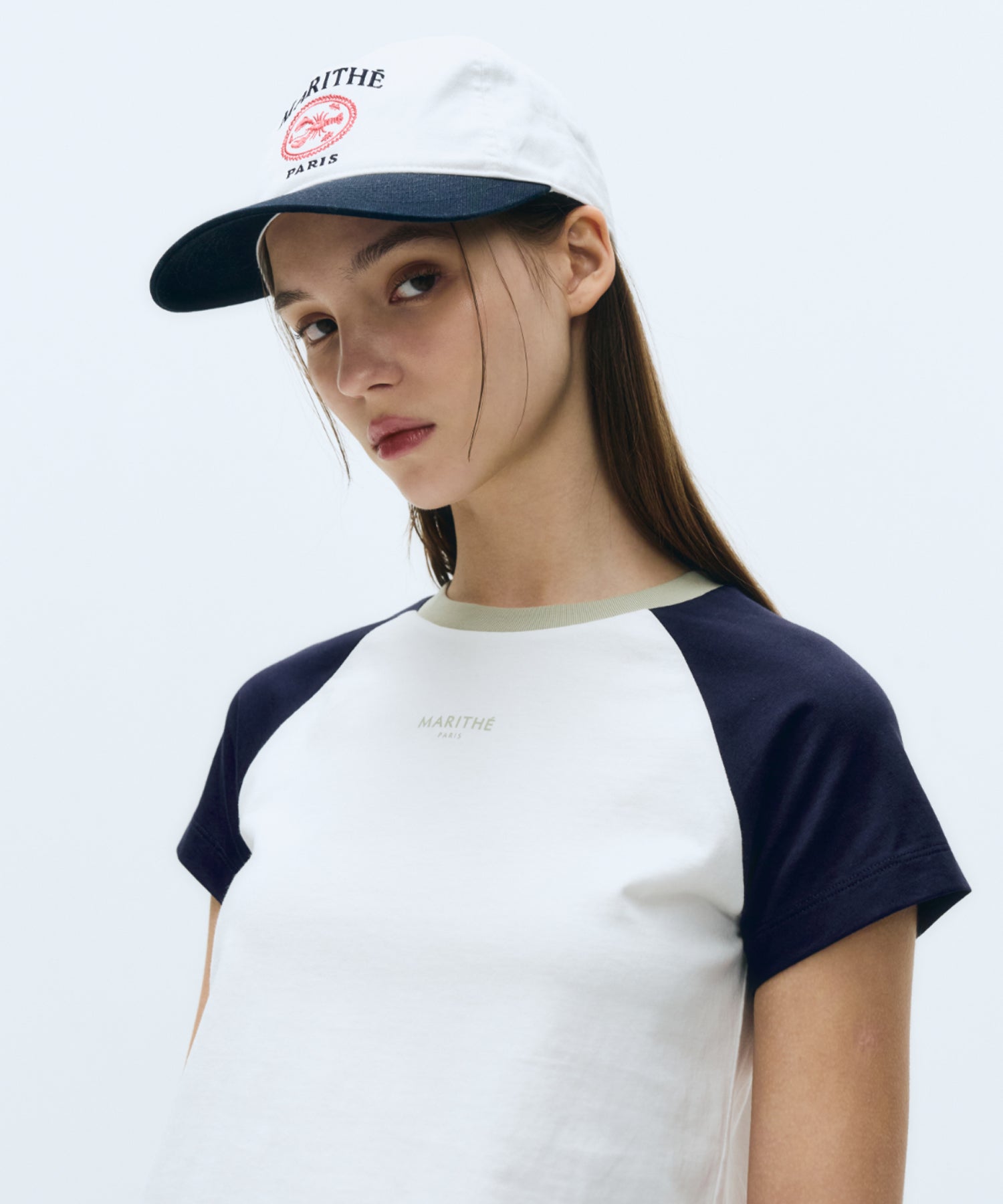 Marithe & Francois Girbaud - 2-tone Raglan Crop Tee (Navy) product image 2 | TRAB K-Fashion Australia