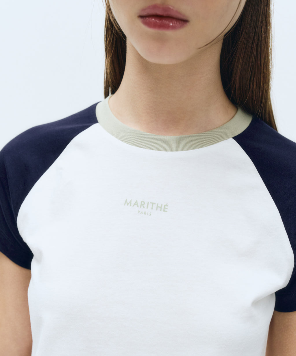 Marithe & Francois Girbaud - 2-tone Raglan Crop Tee (Navy) product image 3 | TRAB K-Fashion Australia
