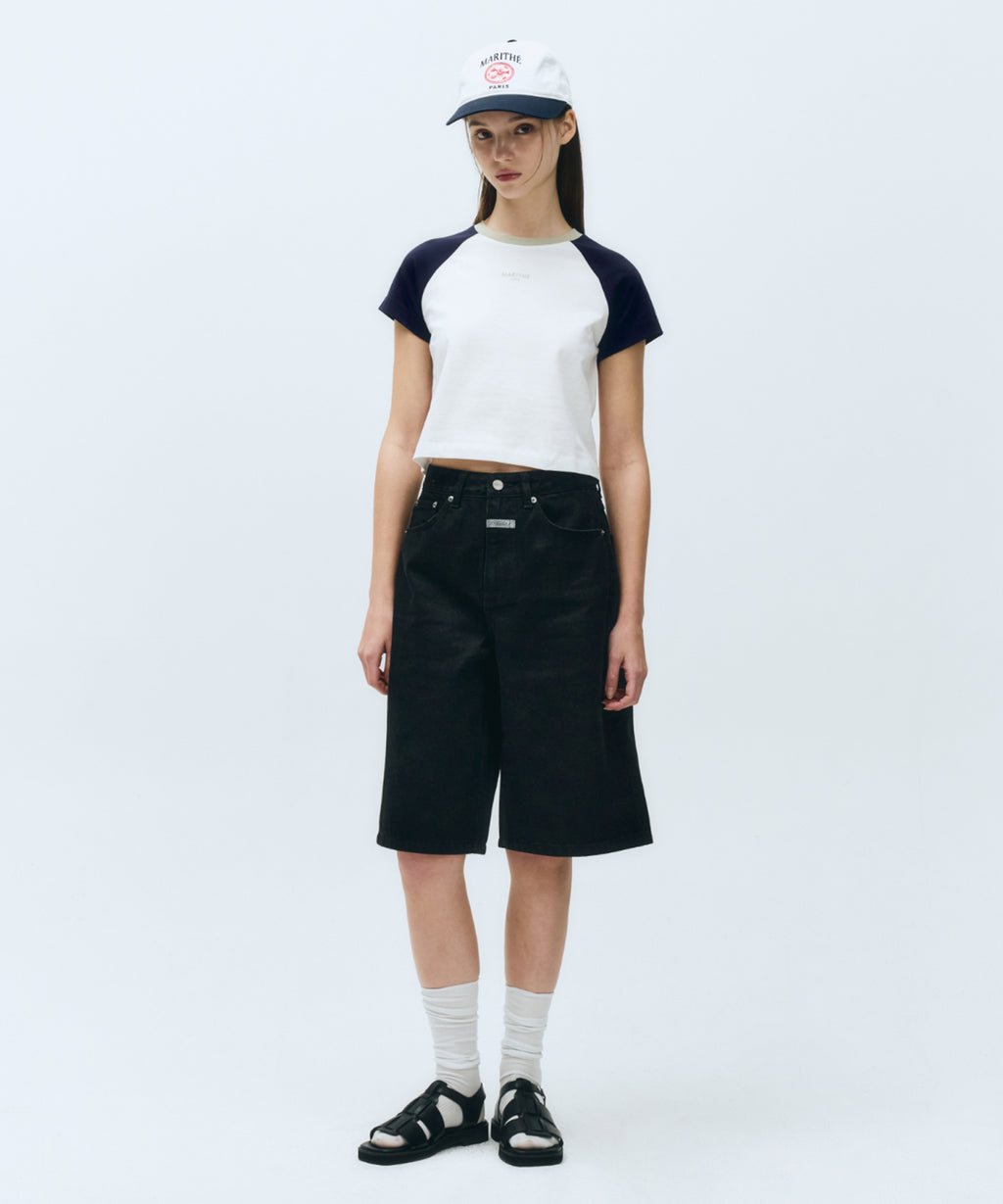 Marithe & Francois Girbaud - 2-tone Raglan Crop Tee (Navy) product image 4 | TRAB K-Fashion Australia
