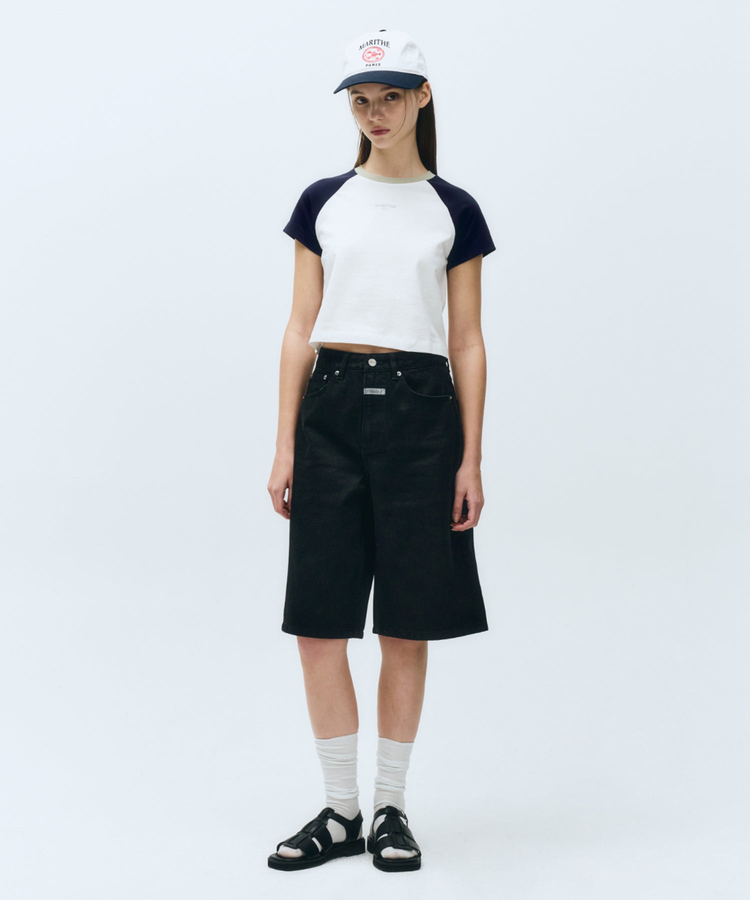 Marithe & Francois Girbaud - 2-tone Raglan Crop Tee (Navy) product image 4 | TRAB K-Fashion Australia