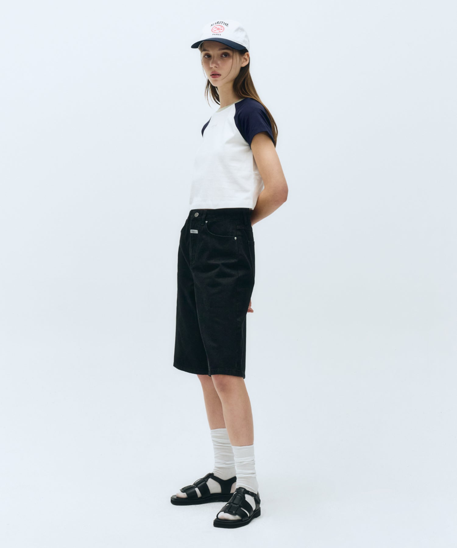 Marithe & Francois Girbaud - 2-tone Raglan Crop Tee (Navy) product image 5 | TRAB K-Fashion Australia