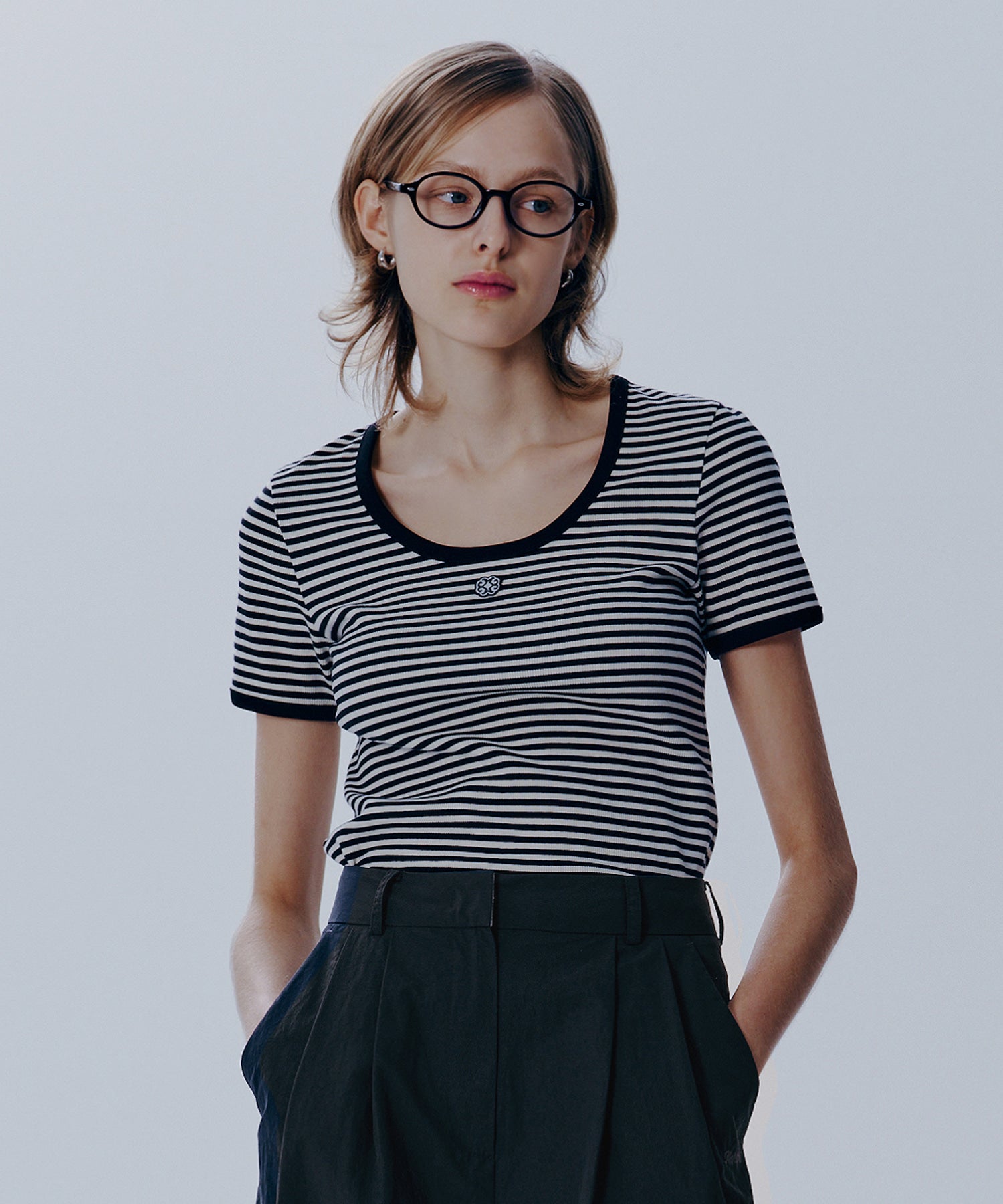 Marithe & Francois Girbaud - Deep Neck Ringer Tee (Black) product image 1 | TRAB K-Fashion Australia