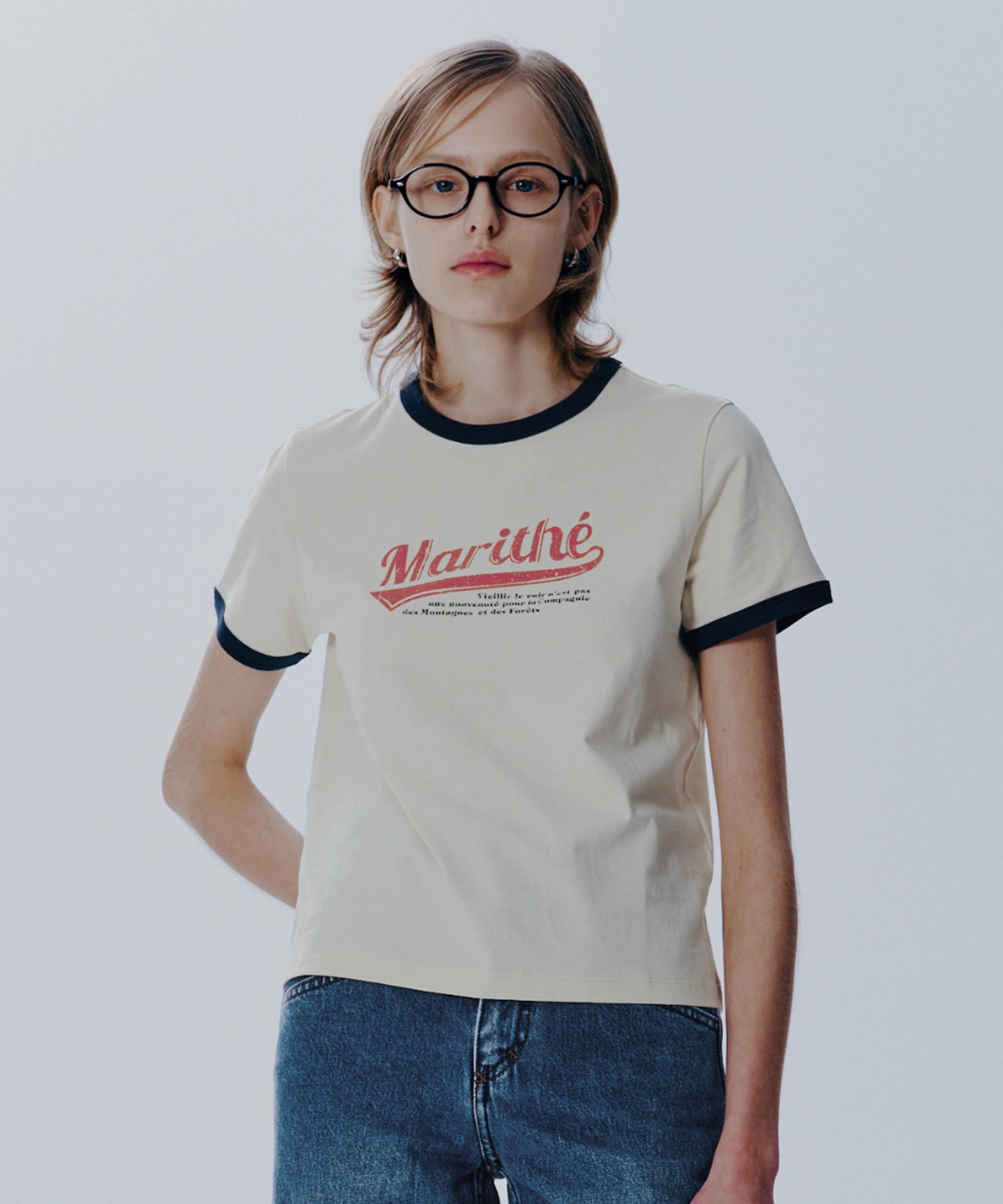 Marithe & Francois Girbaud - Vintage Baseball Ringer Tee (Ivory) product image 1 | TRAB K-Fashion Australia