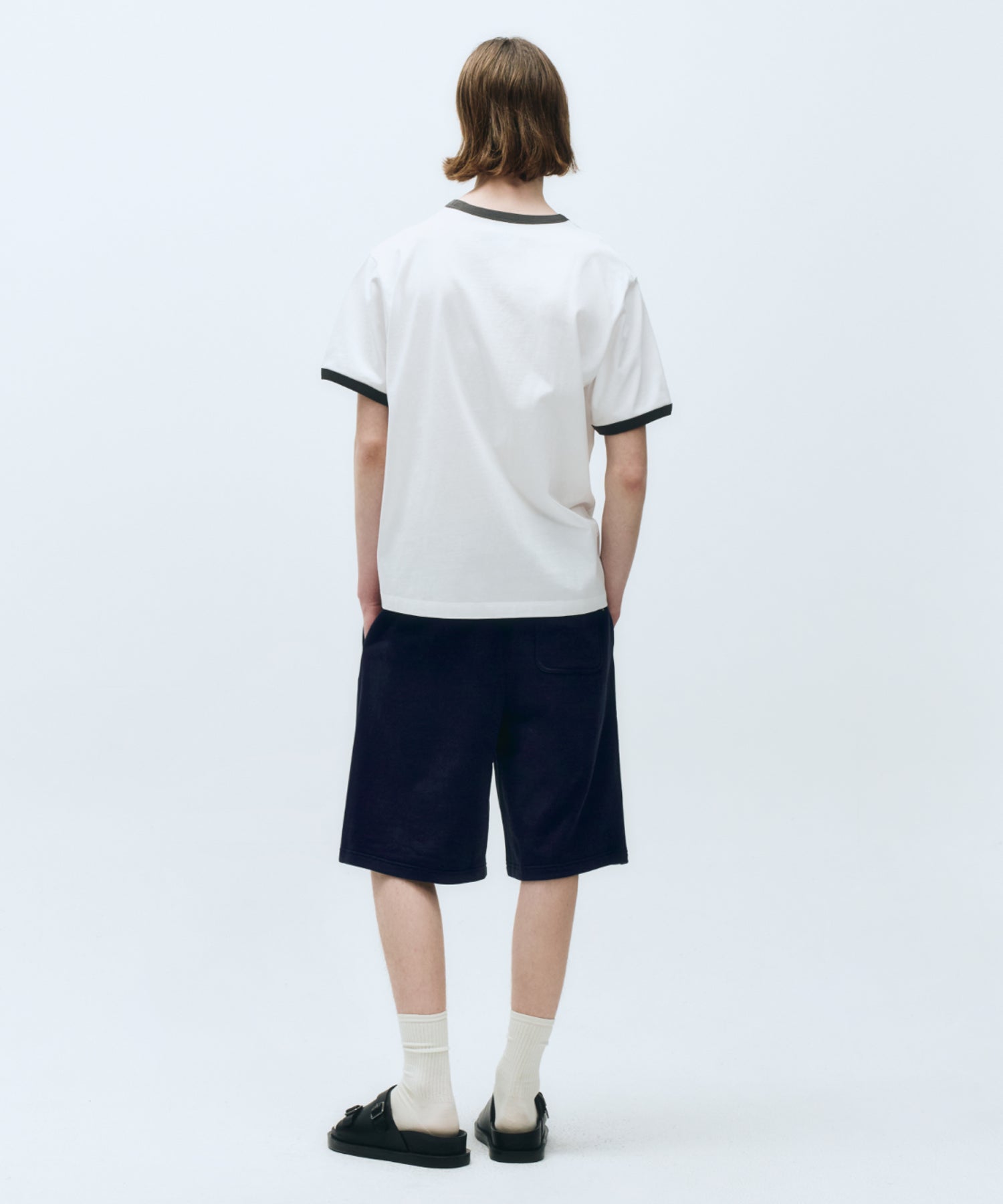 Marithe & Francois Girbaud - Classic Logo Leather Patch Sweat Shorts (Navy) product image 3 | TRAB K-Fashion Australia