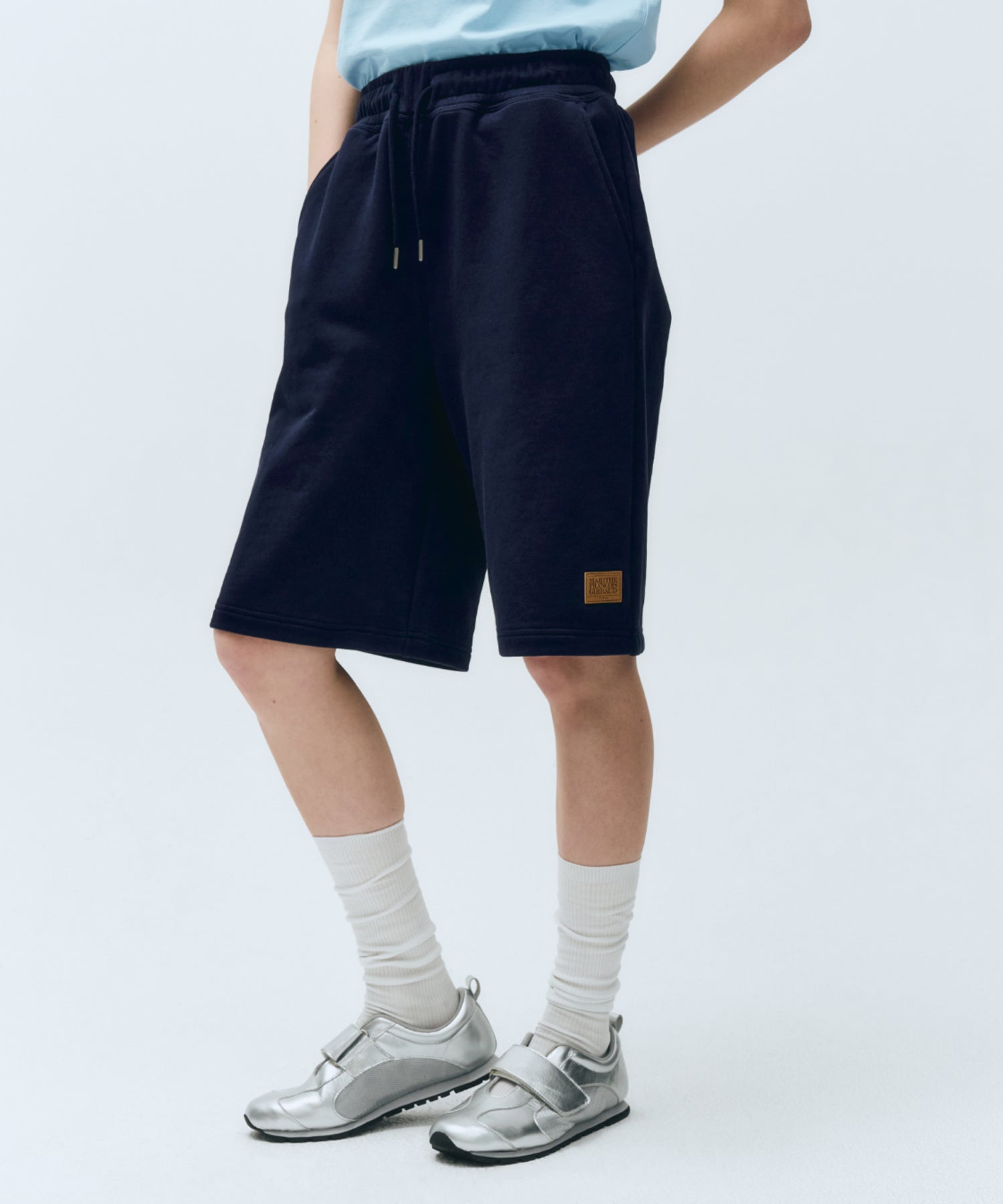 Marithe & Francois Girbaud - Classic Logo Leather Patch Sweat Shorts (Navy) product image 6 | TRAB K-Fashion Australia