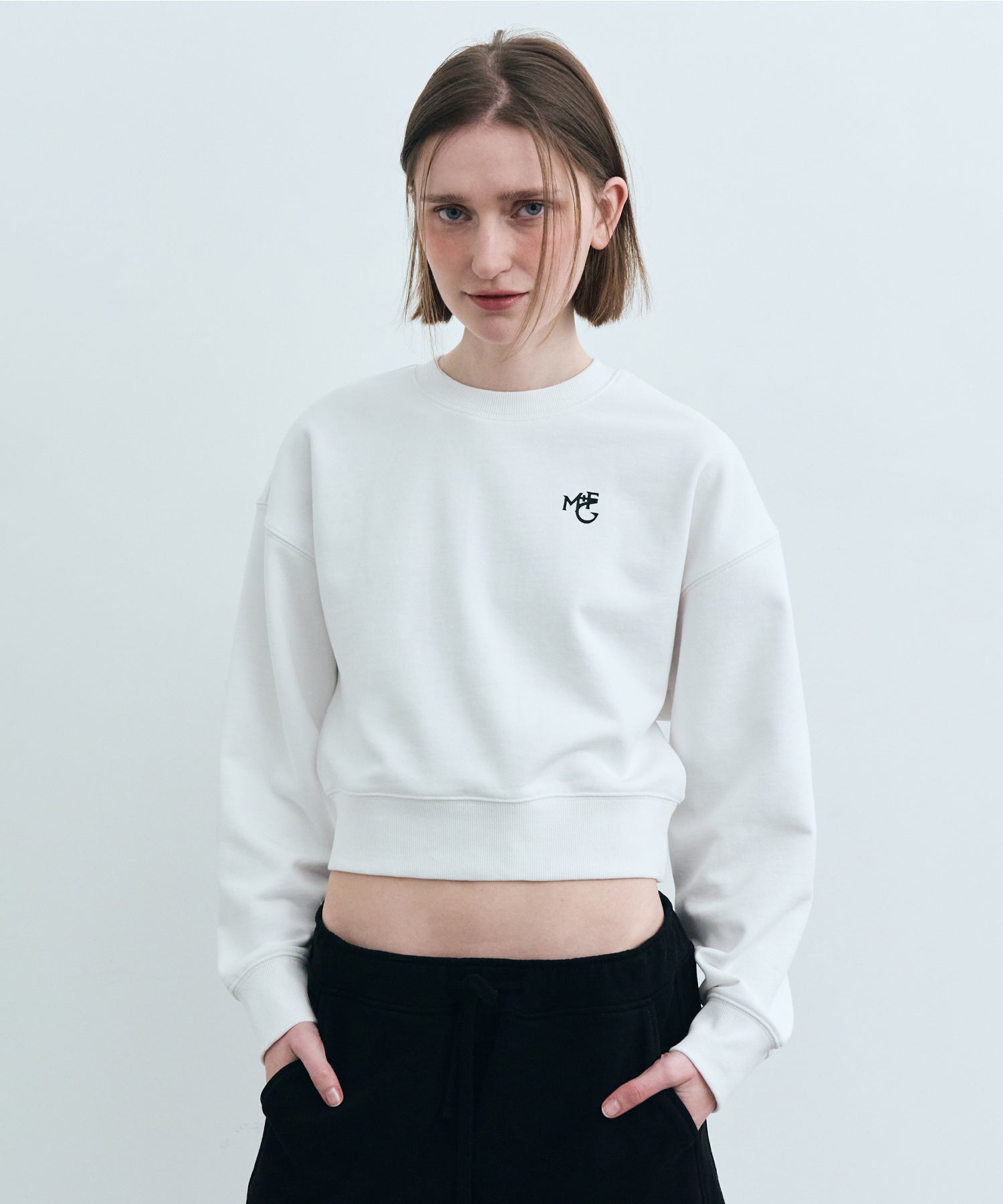 Marithe & Francois Girbaud - Monogramme M+fg Logo Crop Sweatshirt (White) product image 1 | TRAB K-Fashion Australia