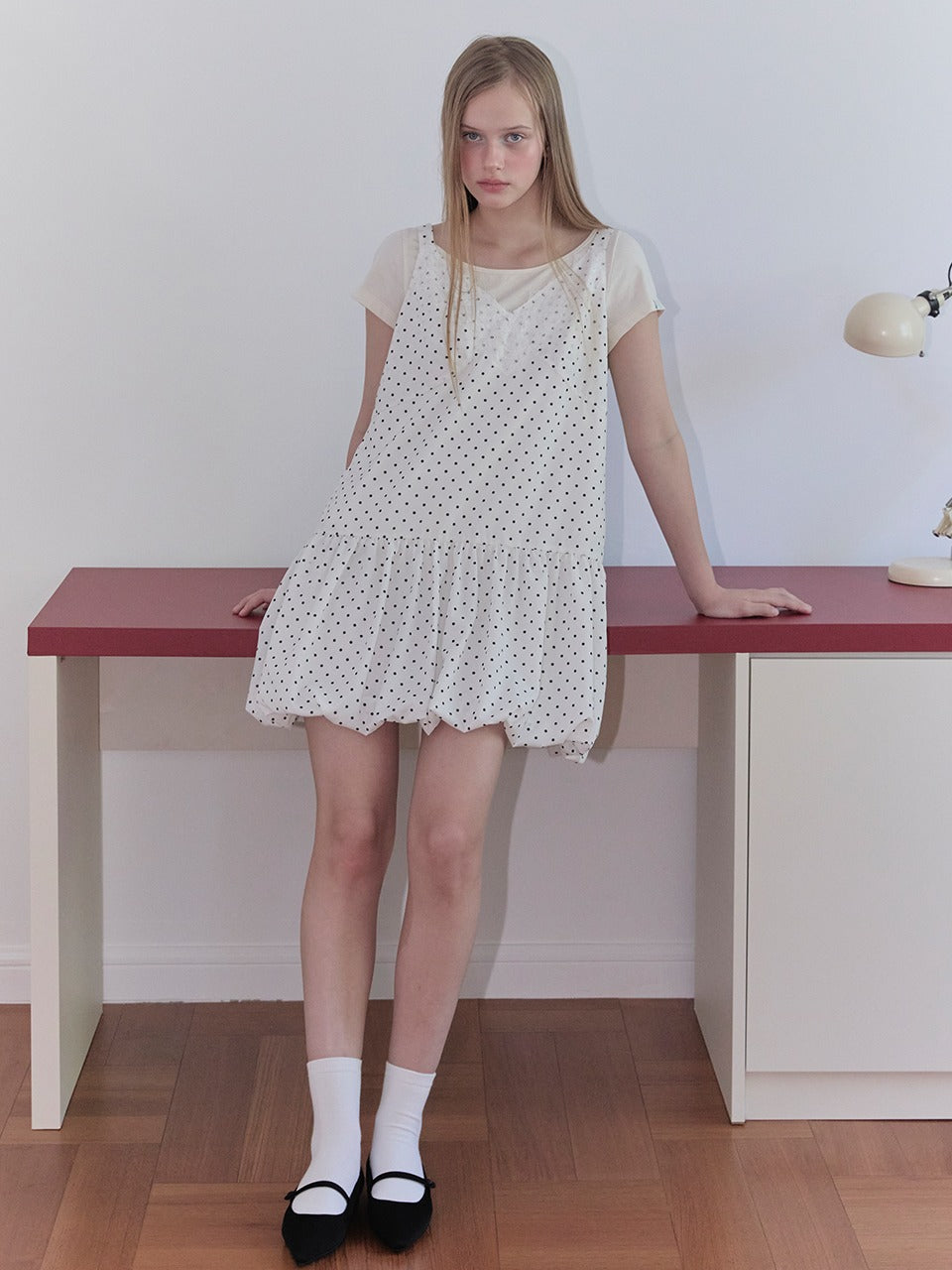 Margarin Fingers - Dot Balloon One Piece (White) product image 1 | TRAB K-Fashion Australia
