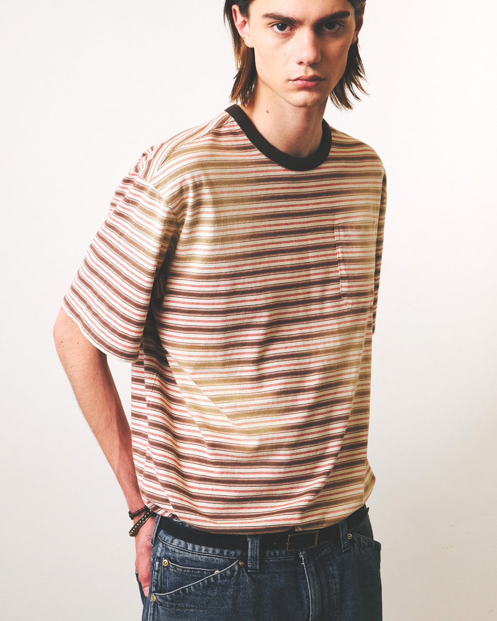 Eastlogue - Bleached Stripe T-shirts (Beige & Red Stripe) product image 6 | TRAB K-Fashion Australia