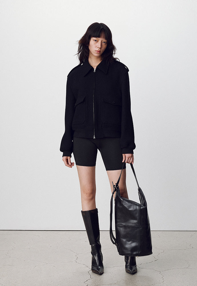 Tonywack - Felted Wool Epaulet Bomber Jacket (Black) product image 2 | TRAB K-Fashion Australia