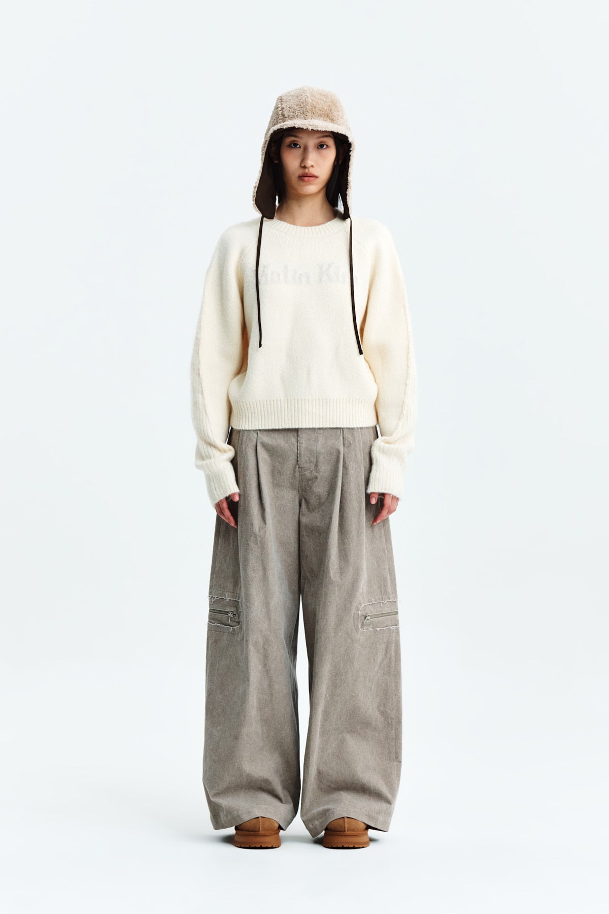 Matin Kim - Corduroy Tuck Point Wide Pants (Beige) product image 5 | TRAB K-Fashion Australia