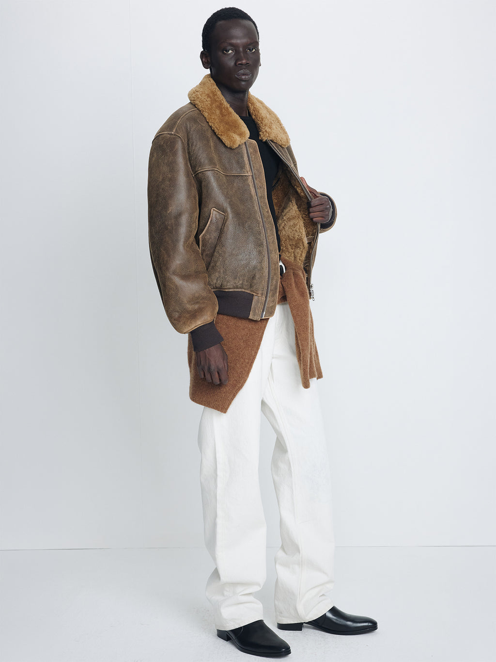 Tonywack - Lamb Shearling Leather Bomber Jacket (Faded Brown) product image 3 | TRAB K-Fashion Australia