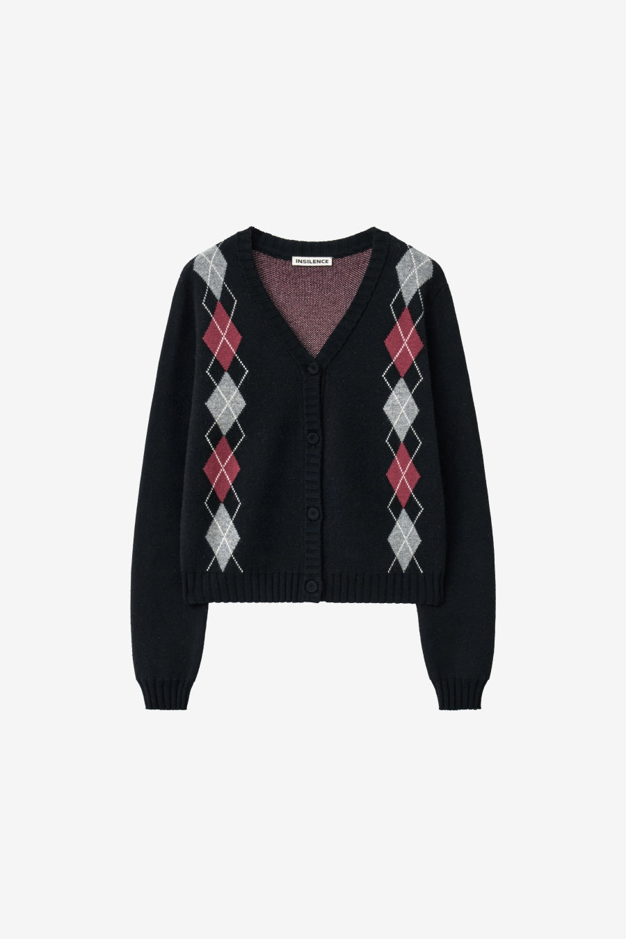 Insilence - Argyle V-Neck Cardigan (Black) product image 5 | TRAB K-Fashion Australia