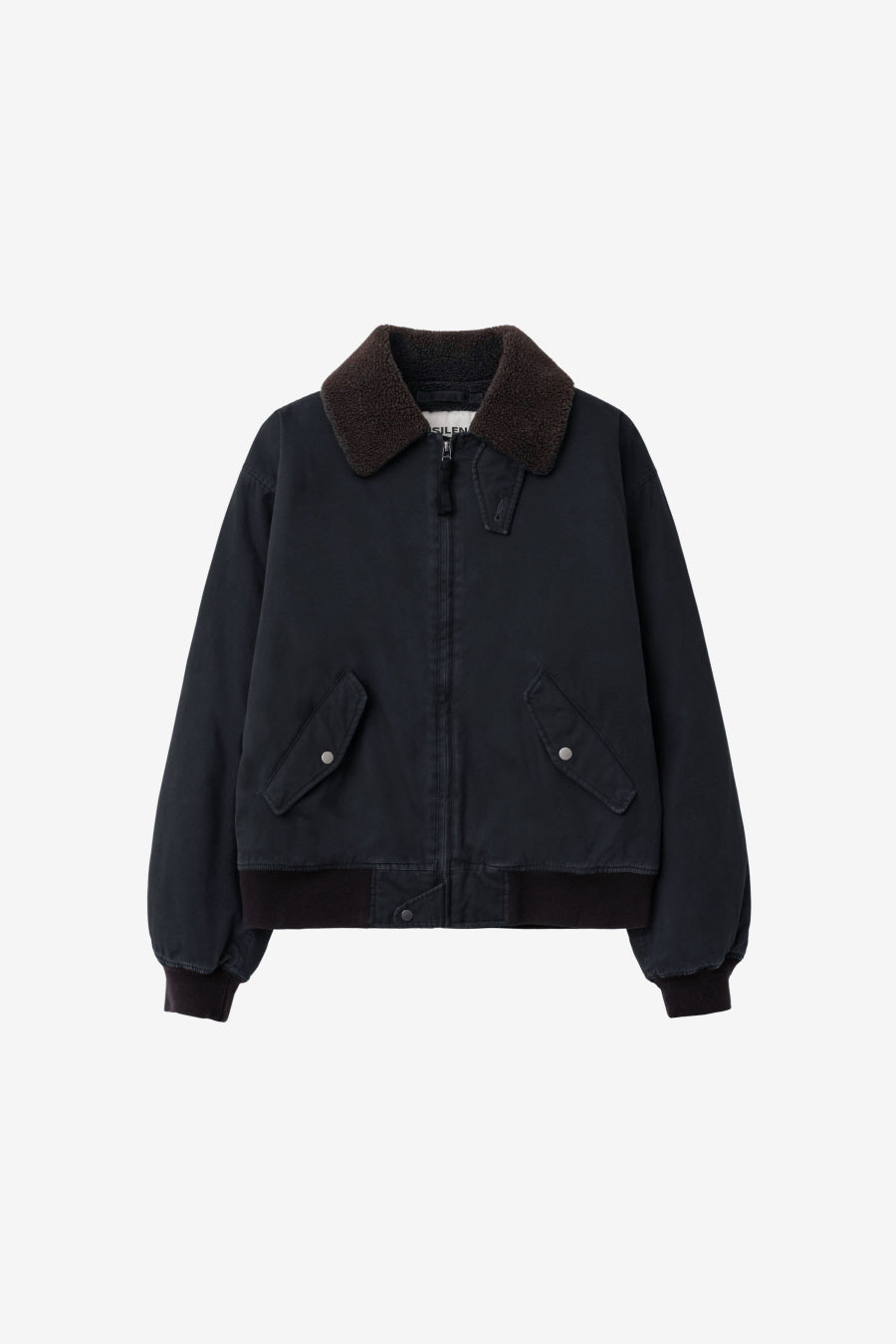 Insilence - Washed Cotton Shearling Bomber Jacket (Black) product image 7 | TRAB K-Fashion Australia