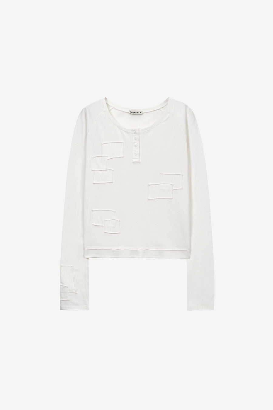Insilence - Henley Neck Patchwork T-Shirt (White) product image 7 | TRAB K-Fashion Australia