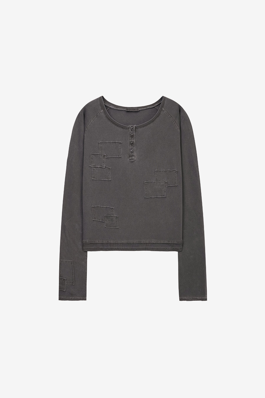 Insilence - Henley Neck Patchwork T-Shirt (Charcoal) product image 7 | TRAB K-Fashion Australia