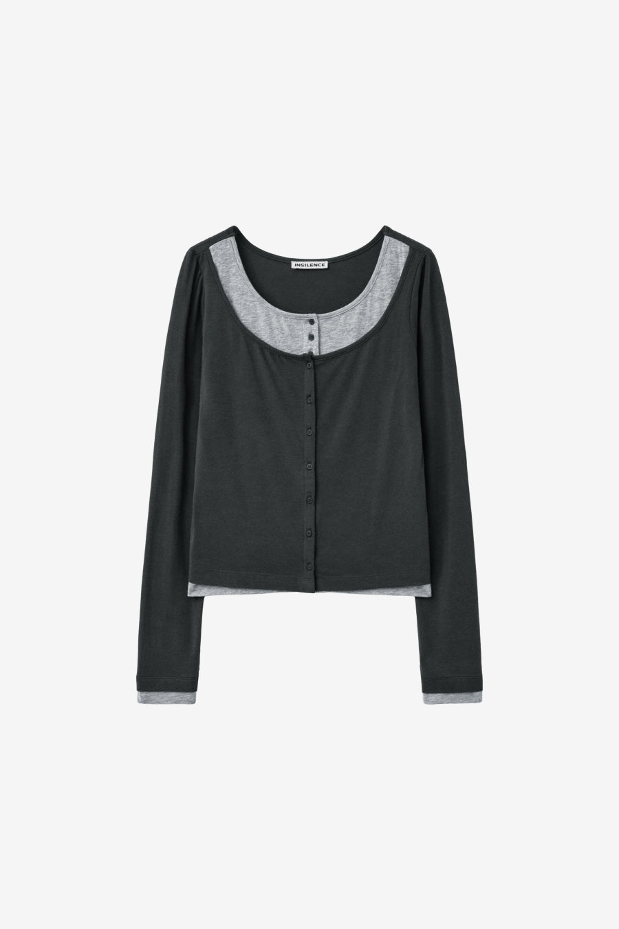 Insilence - Cardigan Layered Henley Long Sleeve (Charcoal) product image 7 | TRAB K-Fashion Australia