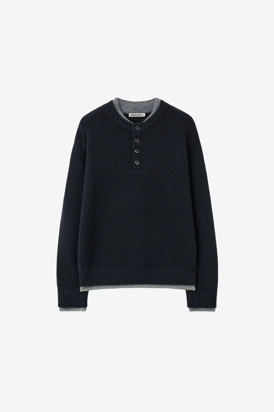 Insilence - Double-layered Henley Neck Knit (Black) product image 7 | TRAB K-Fashion Australia