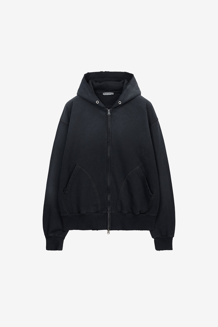 Insilence - Distressed Vintage Zip-Up Hoodie (Washed Black) product image 7 | TRAB K-Fashion Australia