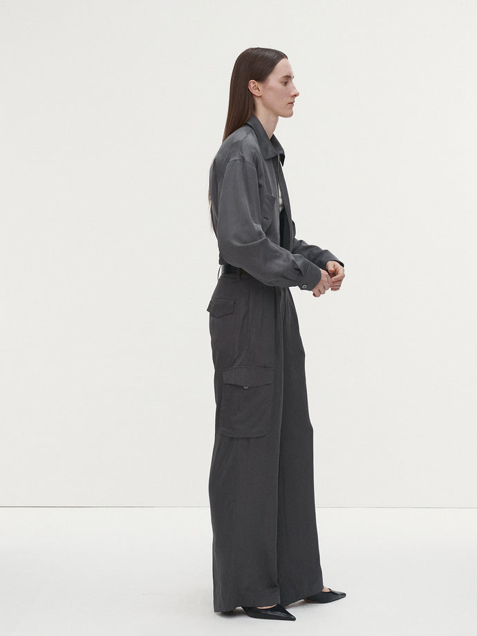 Tonywack - Satin Cropped Blouson Jacket (Carbon Grey) product image 3 | TRAB K-Fashion Australia