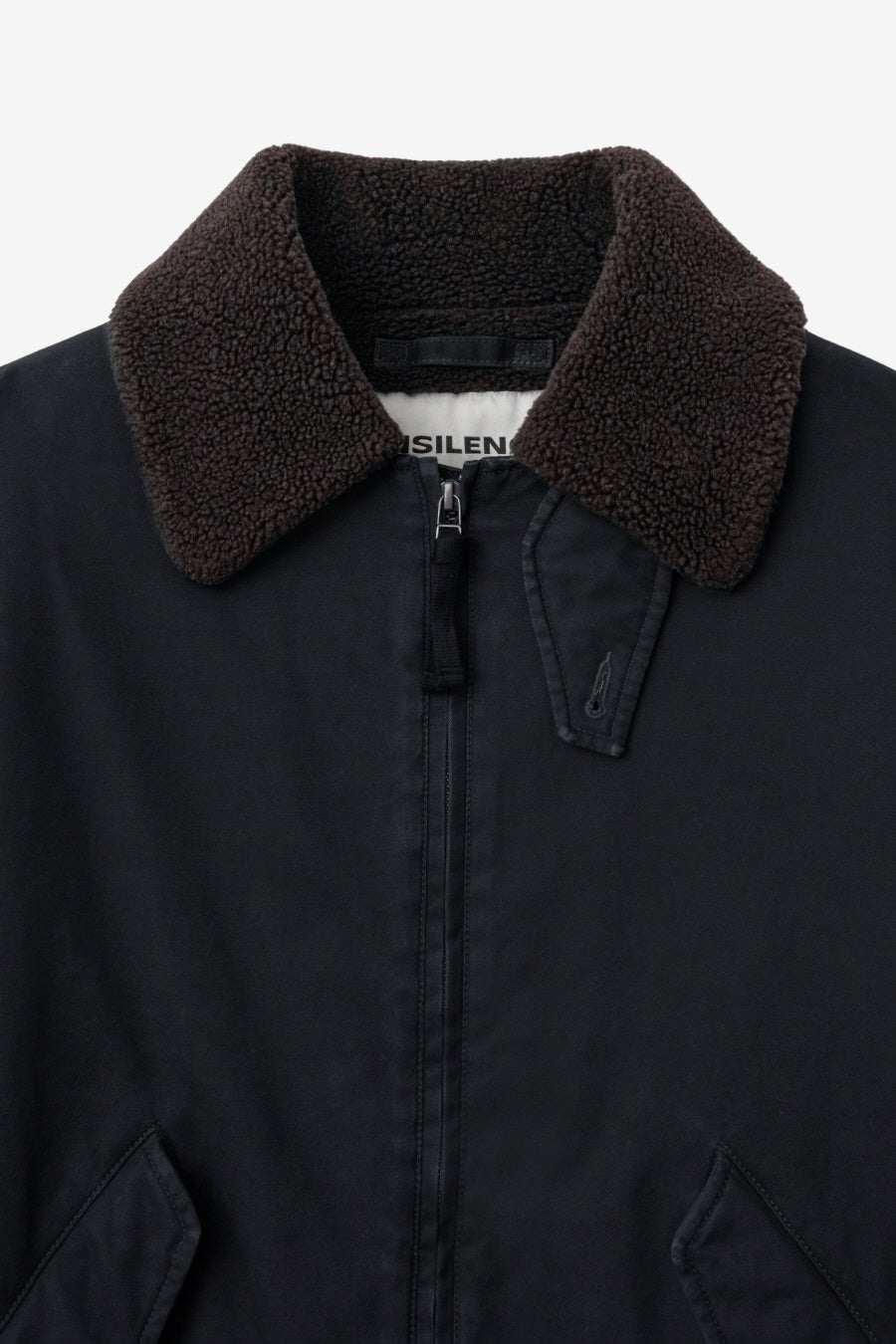 Insilence - Washed Cotton Shearling Bomber Jacket (Black) product image 9 | TRAB K-Fashion Australia
