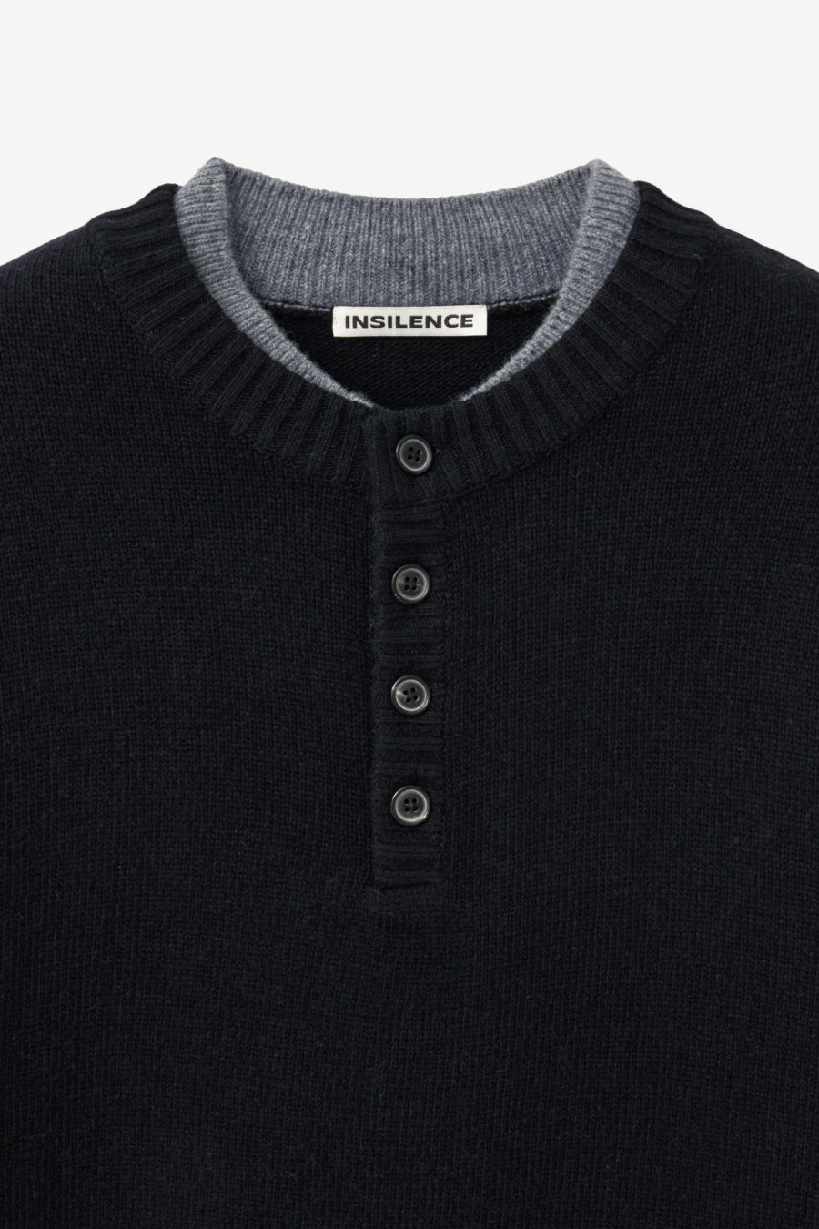 Insilence - Double-layered Henley Neck Knit (Black) product image 9 | TRAB K-Fashion Australia