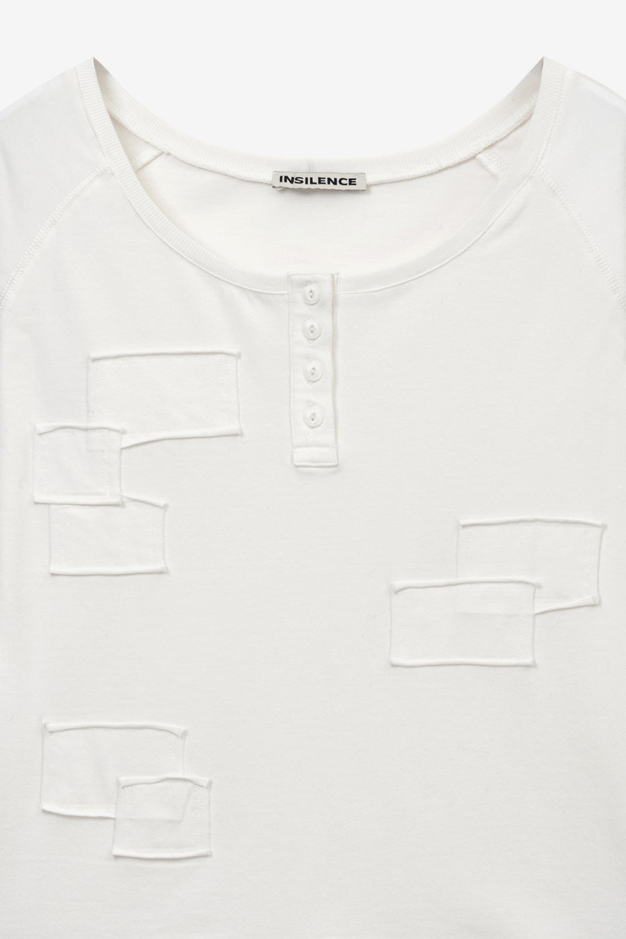 Insilence - Henley Neck Patchwork T-Shirt (White) product image 9 | TRAB K-Fashion Australia