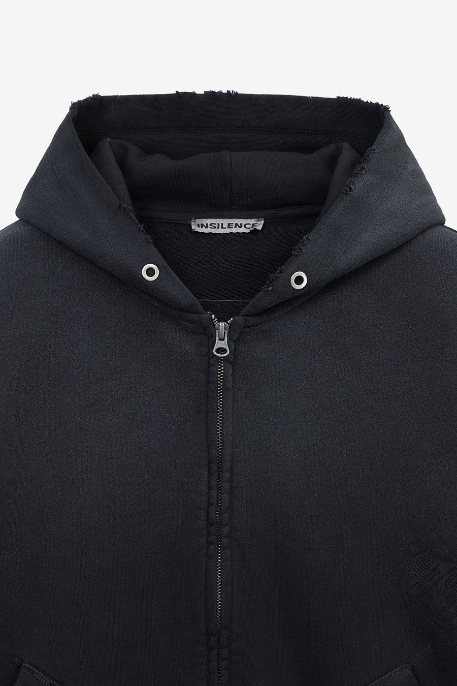Insilence - Distressed Vintage Zip-Up Hoodie (Washed Black) product image 9 | TRAB K-Fashion Australia