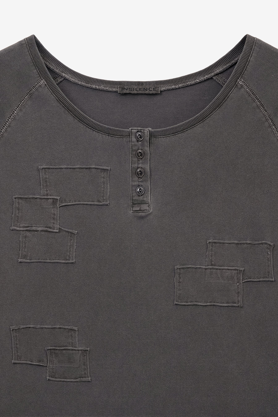 Insilence - Henley Neck Patchwork T-Shirt (Charcoal) product image 9 | TRAB K-Fashion Australia