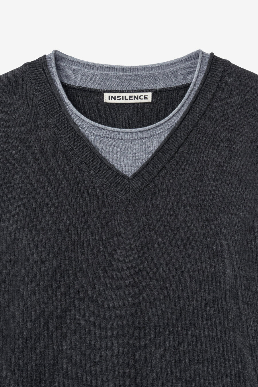 Insilence - Double-layered V-neck Knit (Charcoal) product image 9 | TRAB K-Fashion Australia