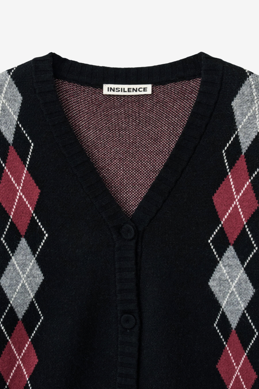 Insilence - Argyle V-Neck Cardigan (Black) product image 7 | TRAB K-Fashion Australia