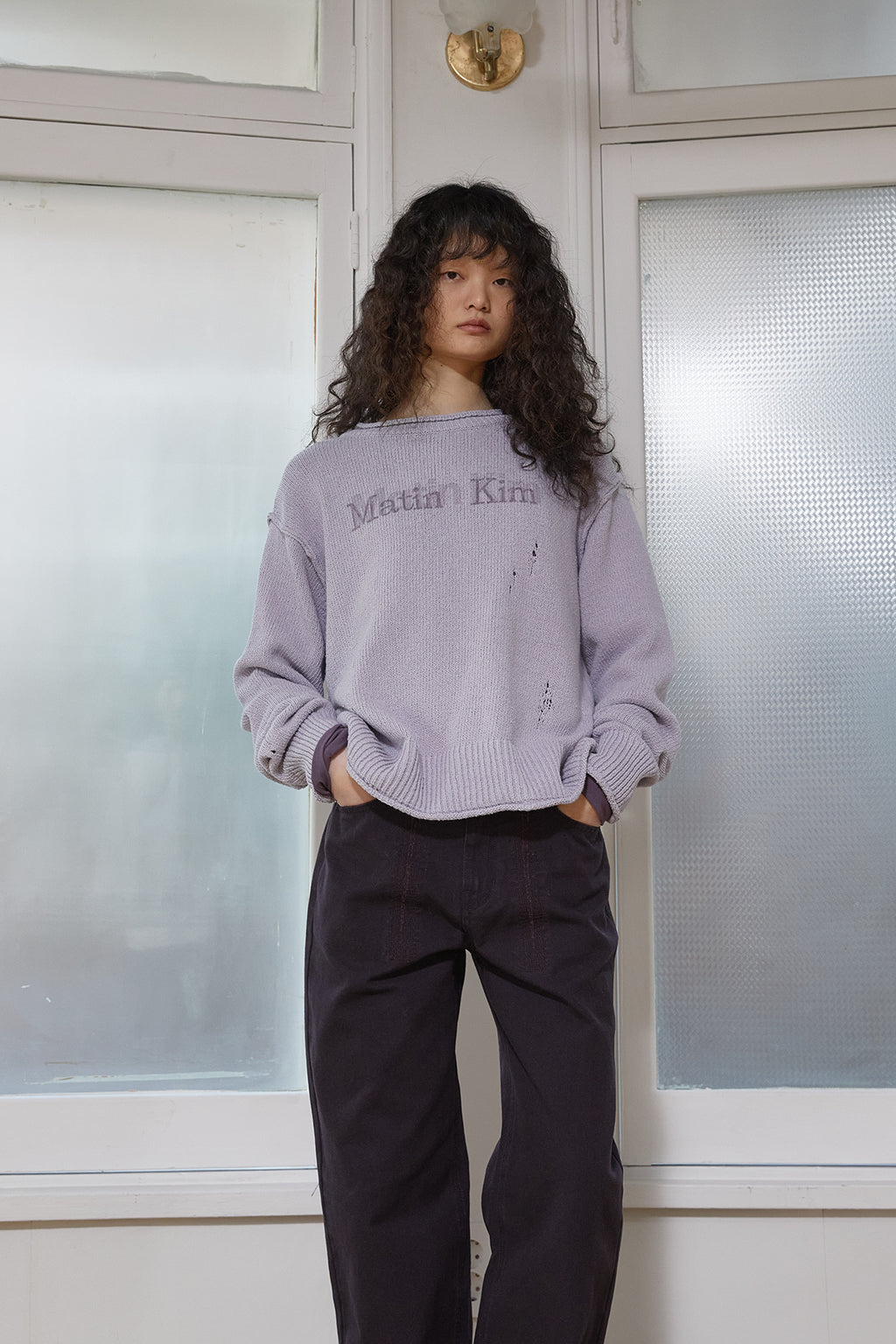Matin Kim - Crack Logo Vintage Knit Pullover (Lilac) product image 11 | TRAB K-Fashion Australia