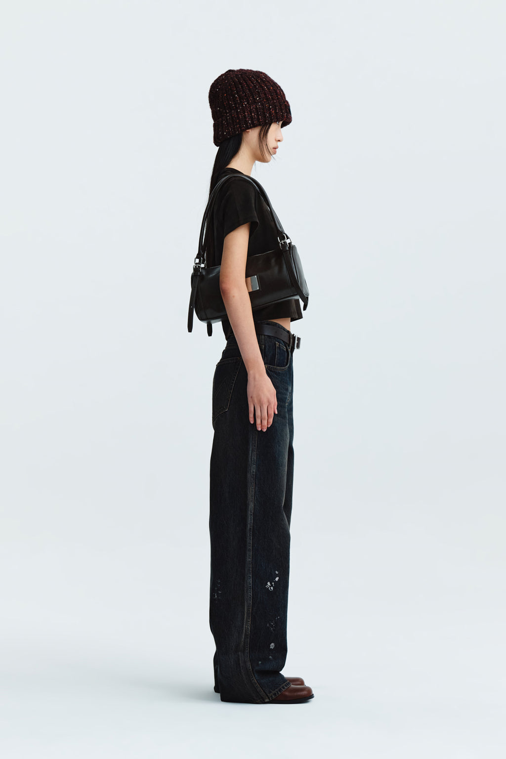 Matin Kim - Stencil Printing Logo Crop Top (Brown) product image 7 | TRAB K-Fashion Australia