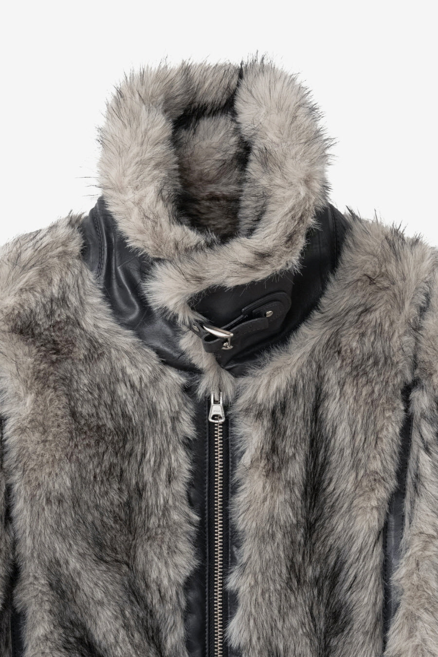 Insilence - Buckle Two-Tone Fur Jacket (Grey Brown) product image 10 | TRAB K-Fashion Australia