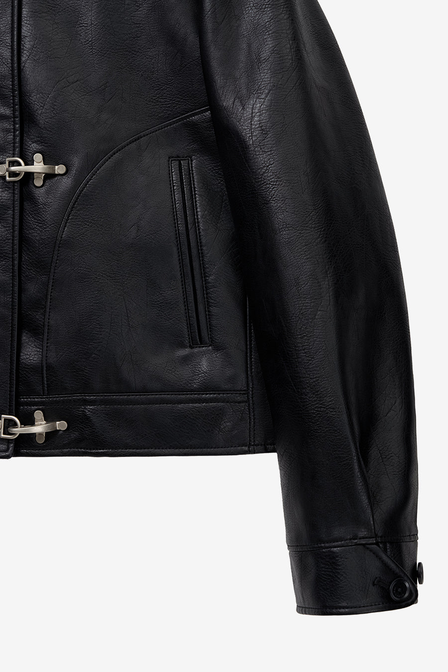 Insilence - Vintage Buckle Faux Leather Jacket (Black) product image 10 | TRAB K-Fashion Australia