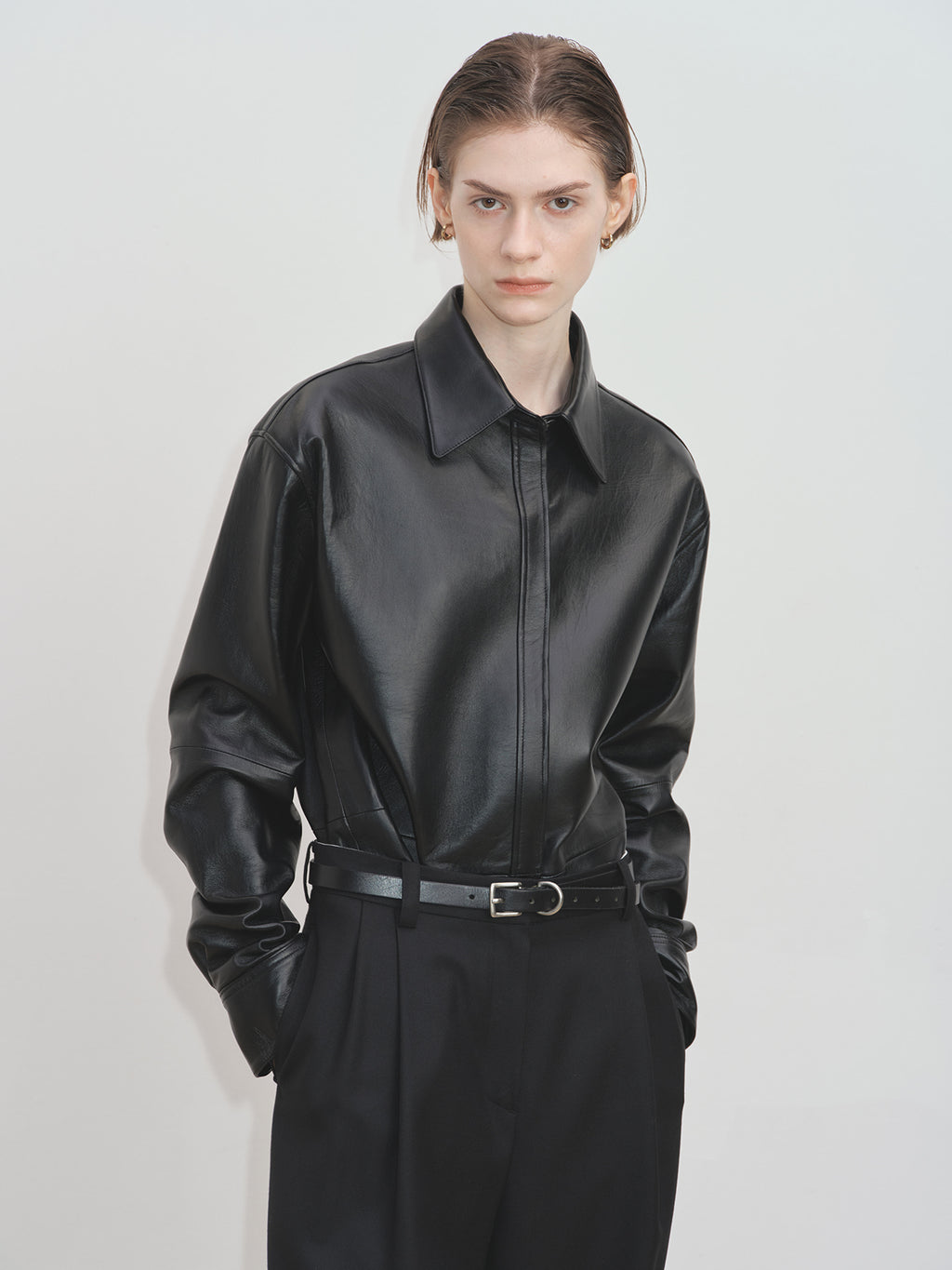 Tonywack - Leather Hidden Button Shirt (Black) product image 2 | TRAB K-Fashion Australia