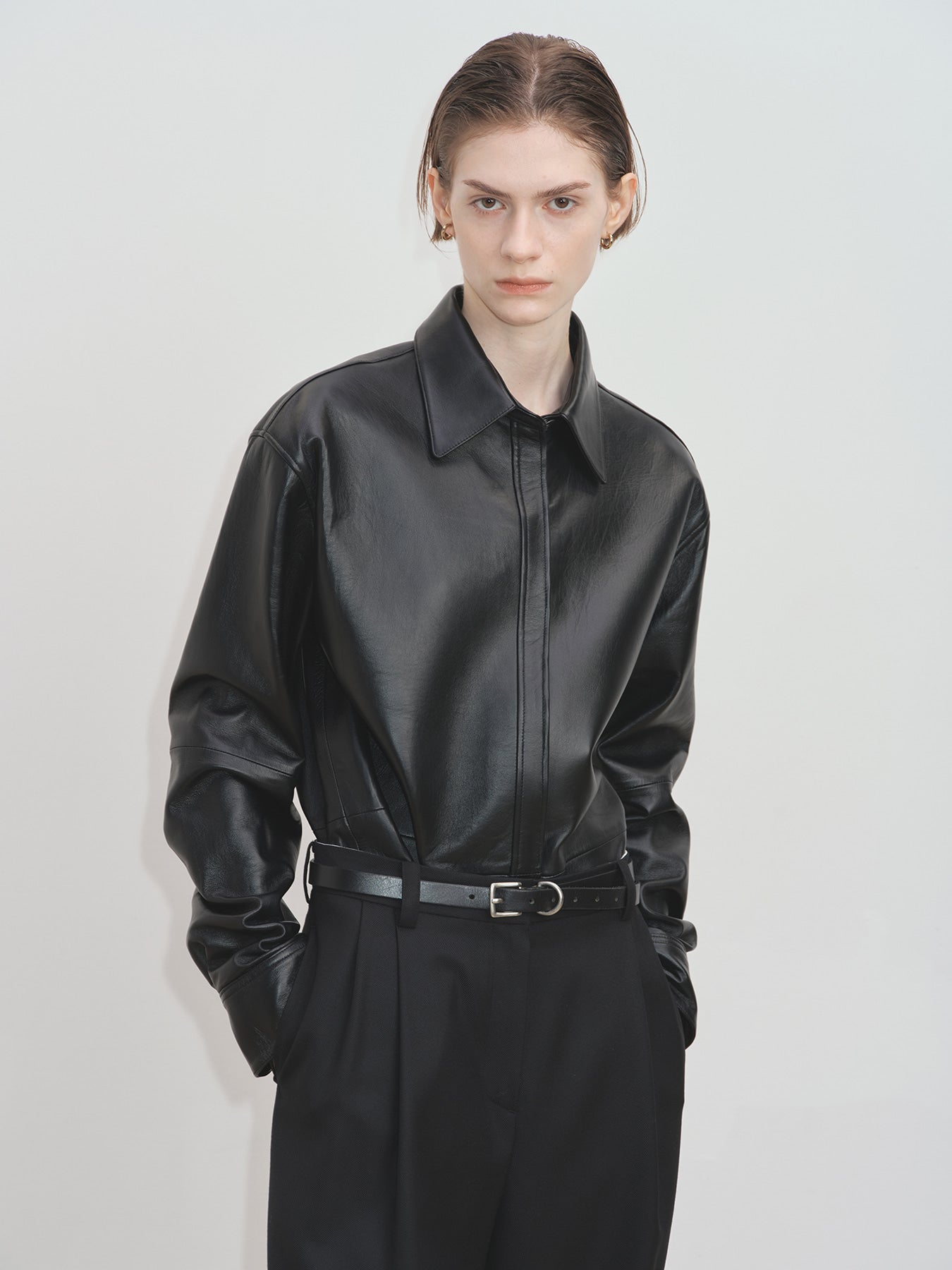 Tonywack - Leather Hidden Button Shirt (Black) product image 2 | TRAB K-Fashion Australia