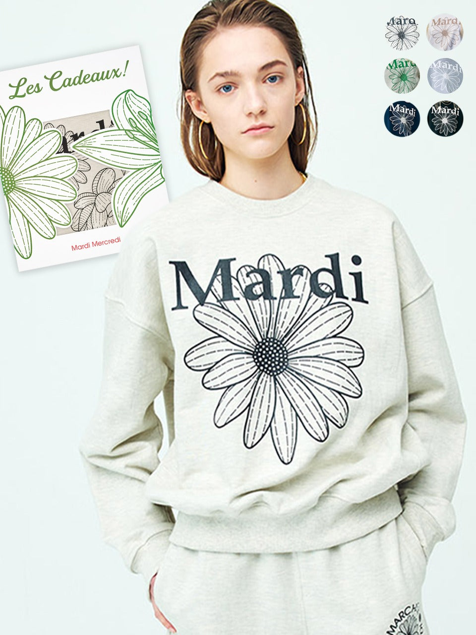 Mardi Mercredi - Les Cadeaux Sweatshirt Flowermardi (6Colors) product image 1 | TRAB K-Fashion Australia