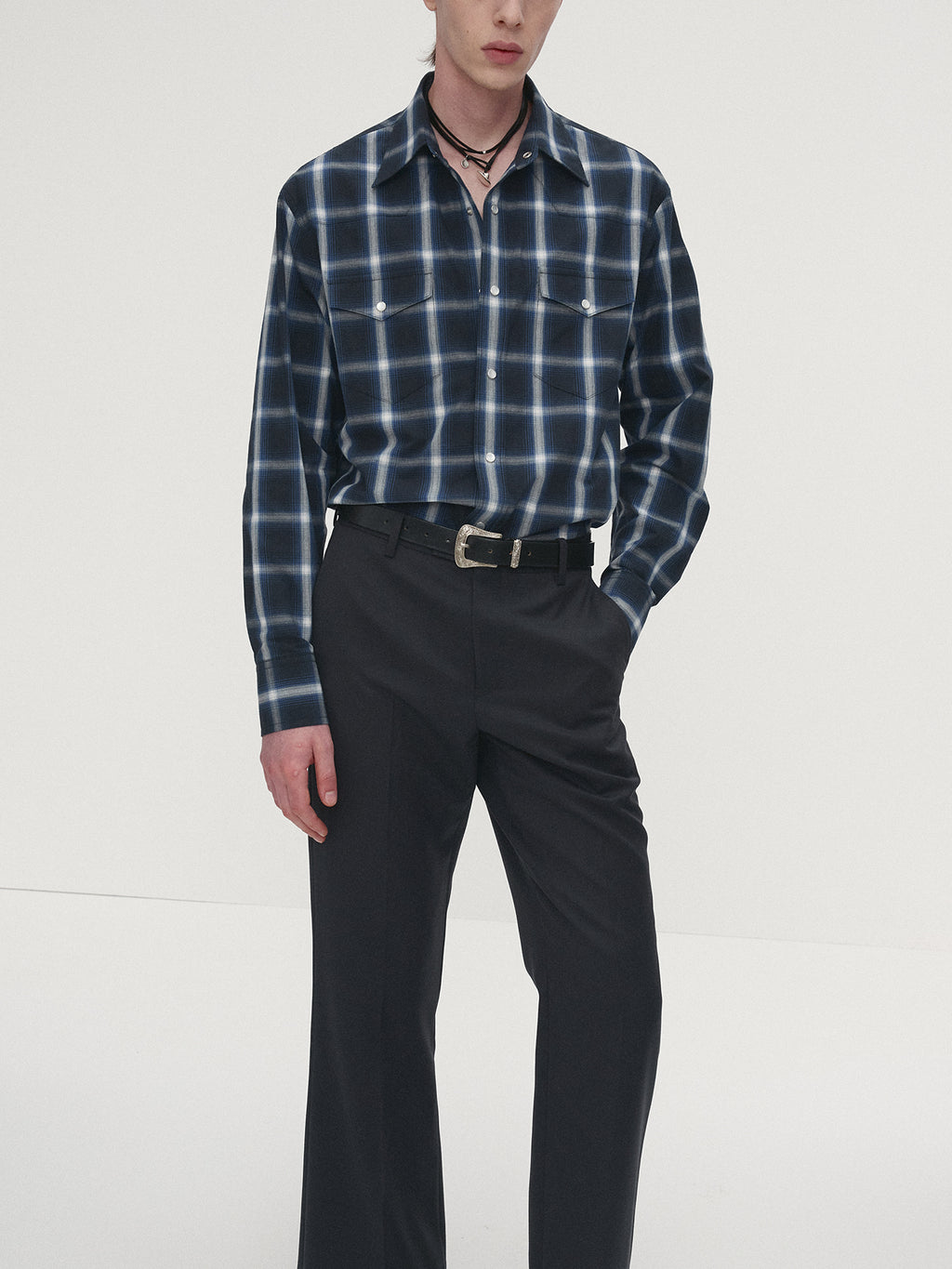 Tonywack - Checked Cotton Western Shirt Japanese Fabric (Navy/White) product image 4 | TRAB K-Fashion Australia