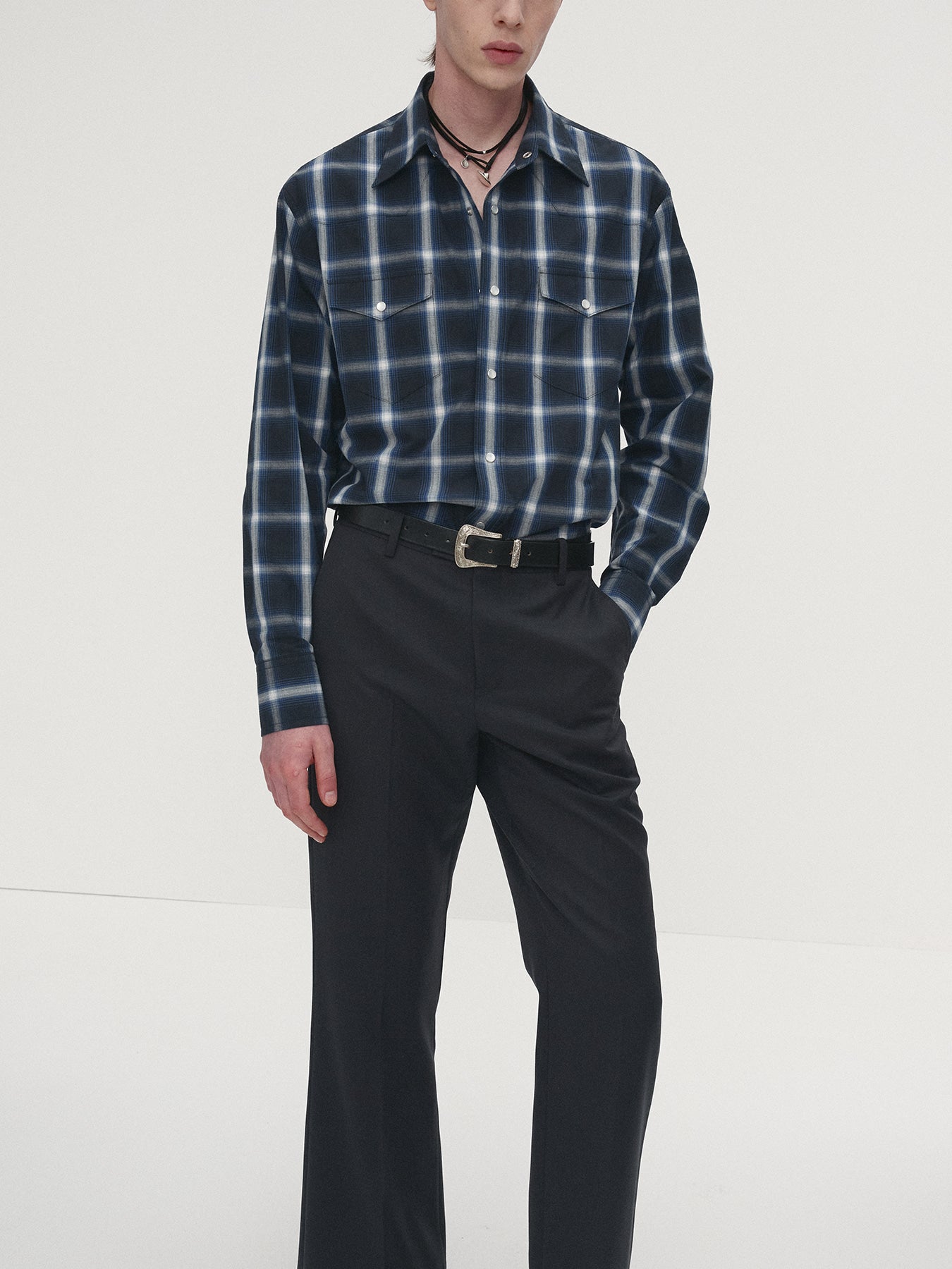 Tonywack - Checked Cotton Western Shirt Japanese Fabric (Navy/White) product image 4 | TRAB K-Fashion Australia