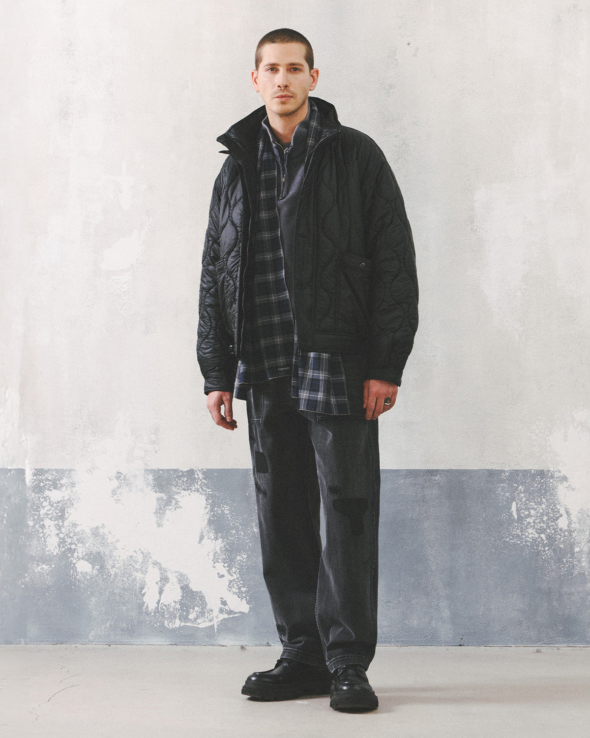 Eastlogue - Pattern Scarf (Navy & Grey Check) product image 1 | TRAB K-Fashion Australia