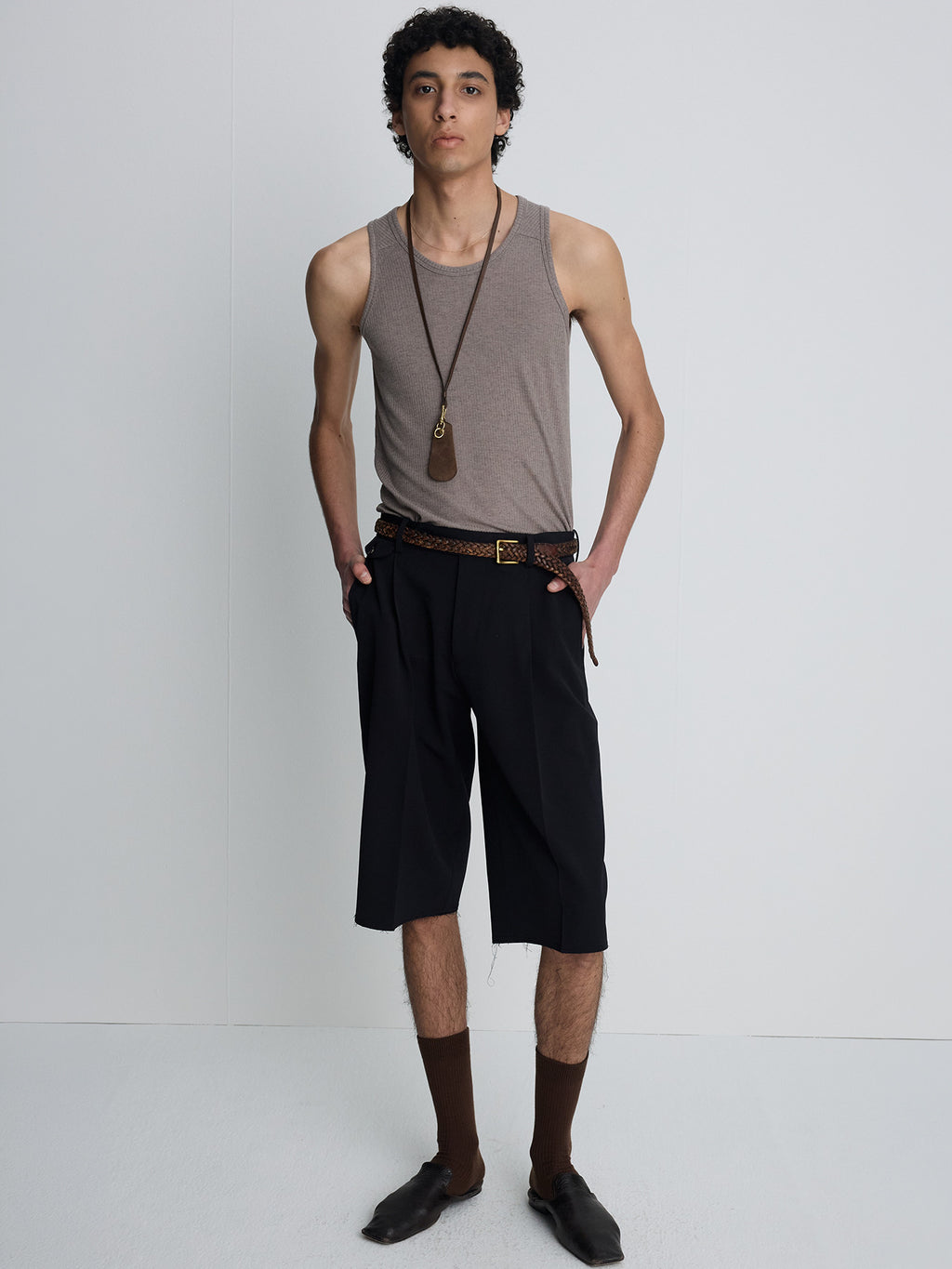 Tonywack - Silk Lyocell Rib Tank Top Japanese Fabric (Taupe) product image 8 | TRAB K-Fashion Australia