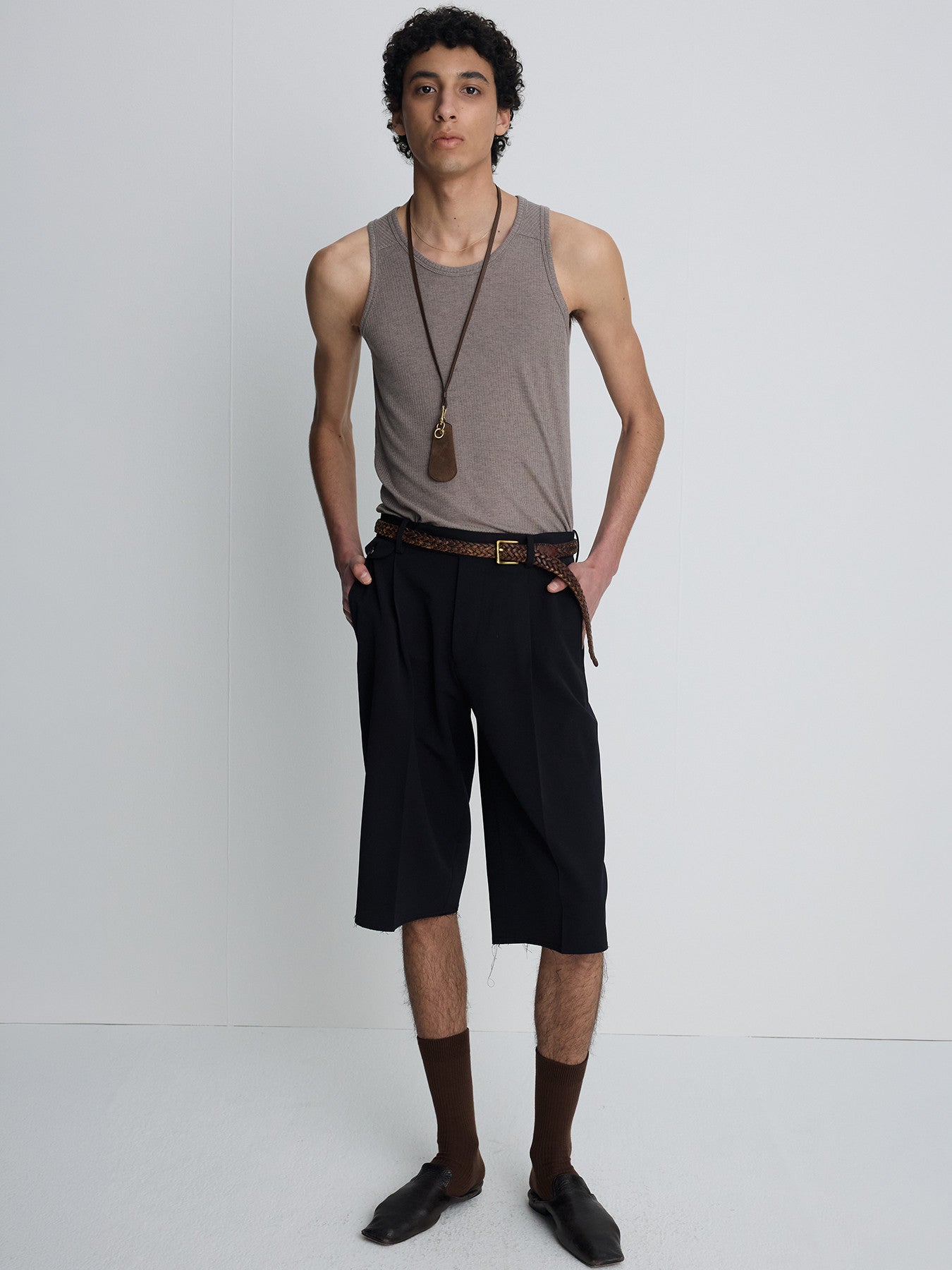 Tonywack - Silk Lyocell Rib Tank Top Japanese Fabric (Taupe) product image 8 | TRAB K-Fashion Australia