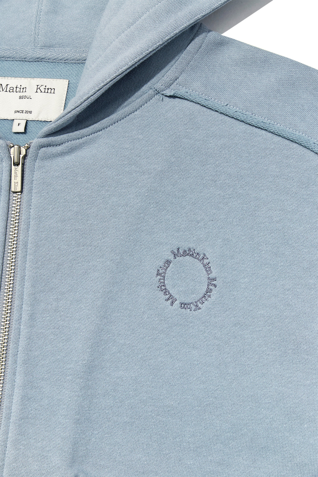 Matin Kim - Volume Pocket Crop Hoody Zip Up (Light Blue) product image 4 | TRAB K-Fashion Australia