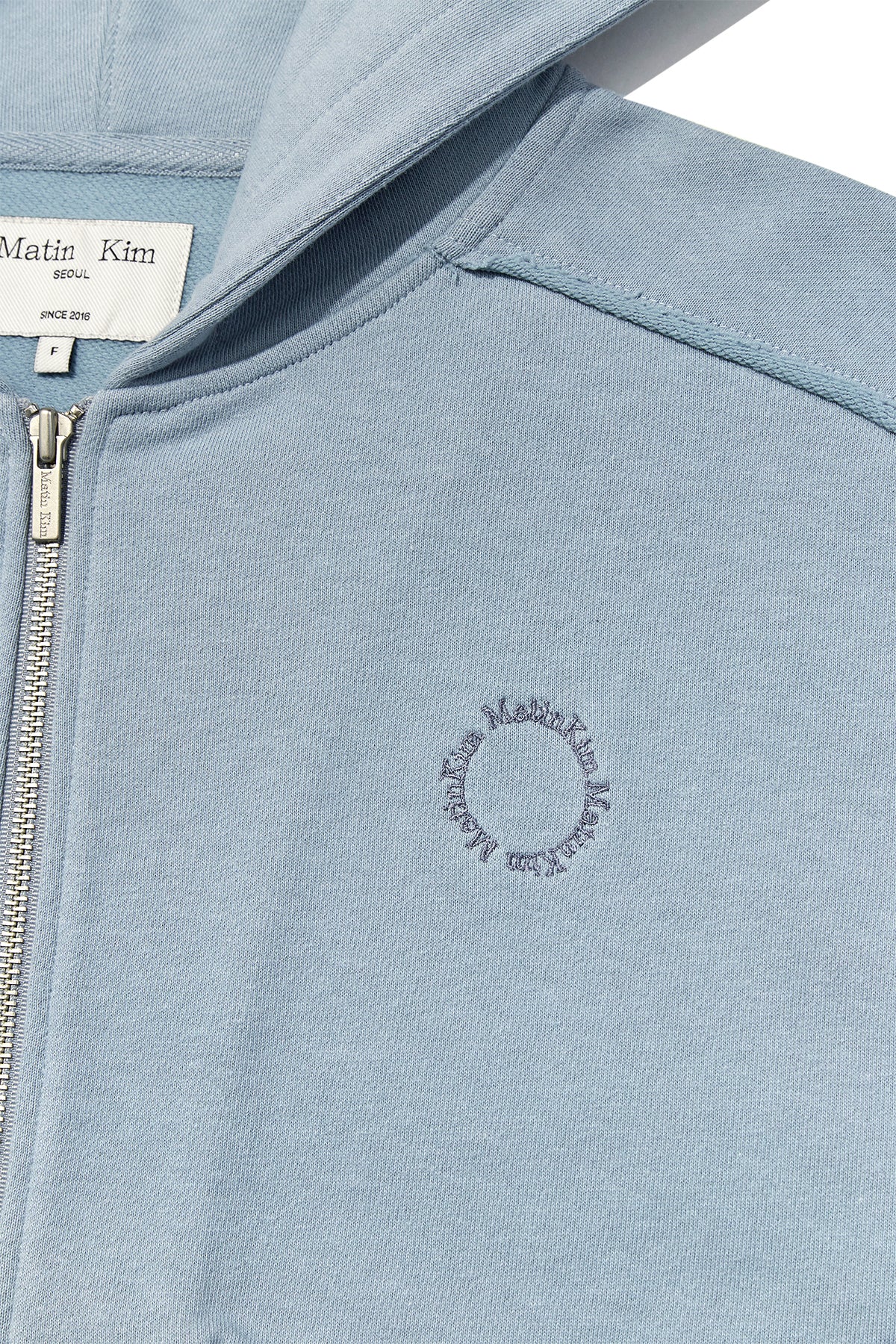 Matin Kim - Volume Pocket Crop Hoody Zip Up (Light Blue) product image 4 | TRAB K-Fashion Australia